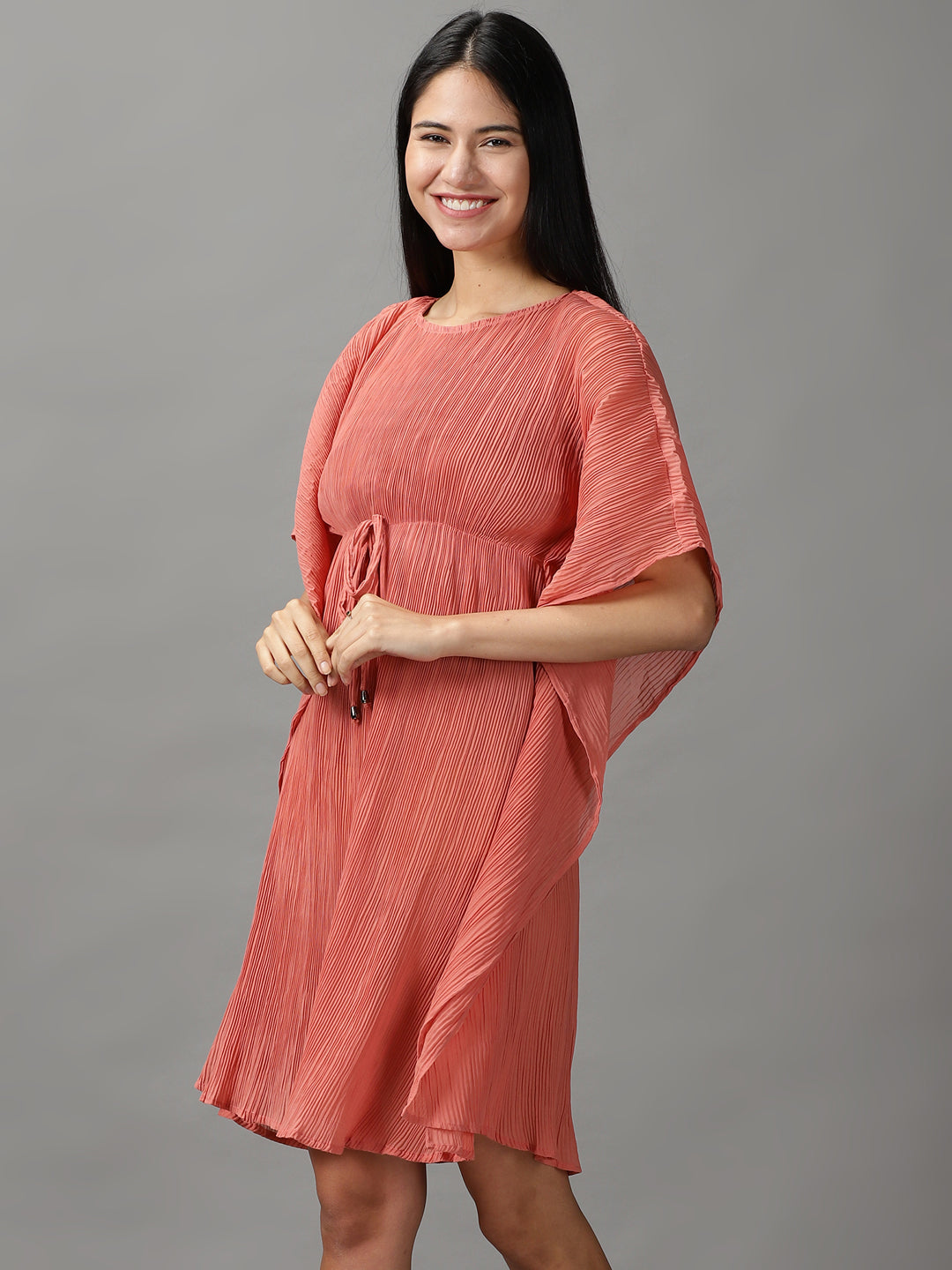 Women's Peach Solid Kaftan Dress