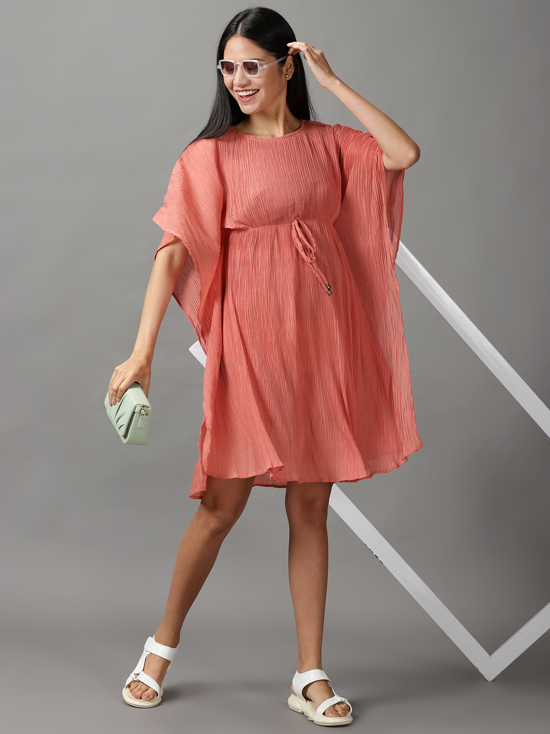 Women's Peach Solid Kaftan Dress