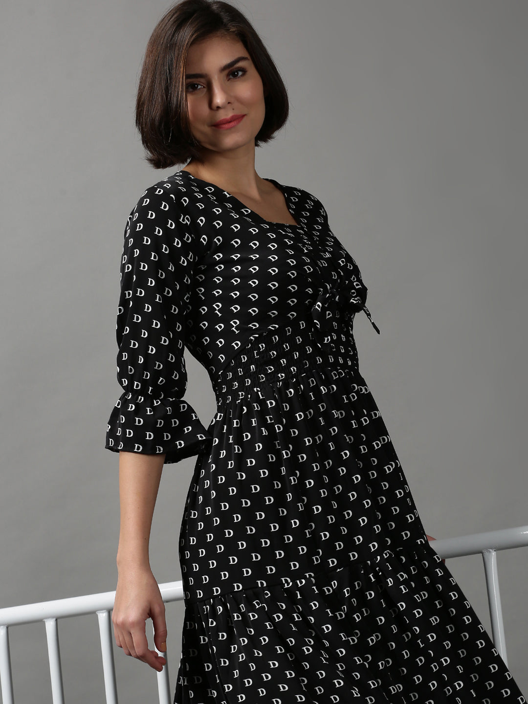 Women's Black Printed Fit and Flare Dress