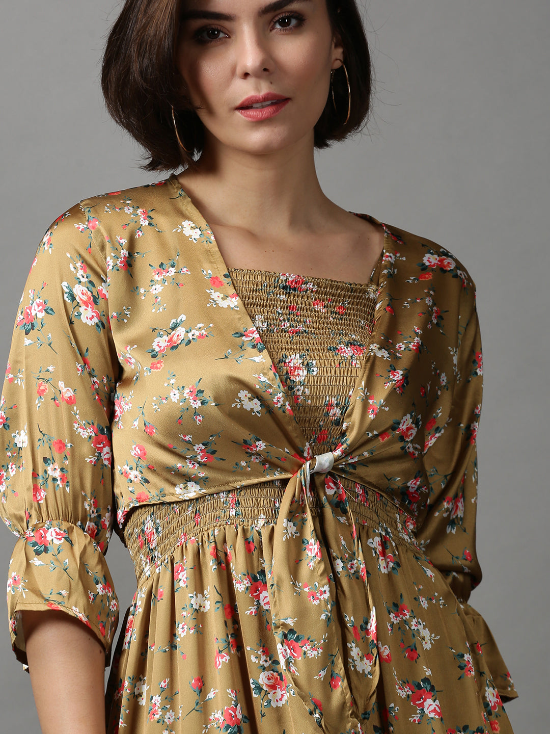 Women's Beige Printed Fit and Flare Dress