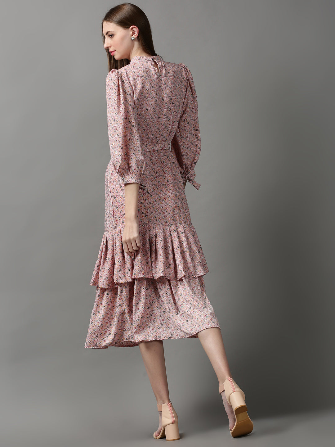 Women's Pink Printed Drop-Waist Dress