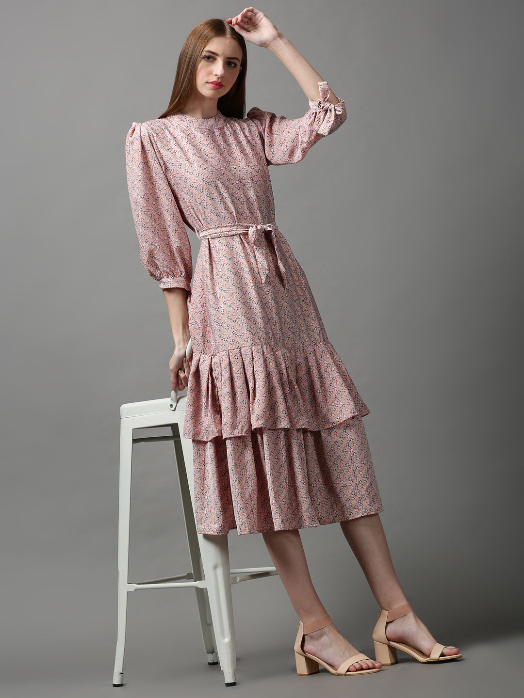 Women's Pink Printed Drop-Waist Dress