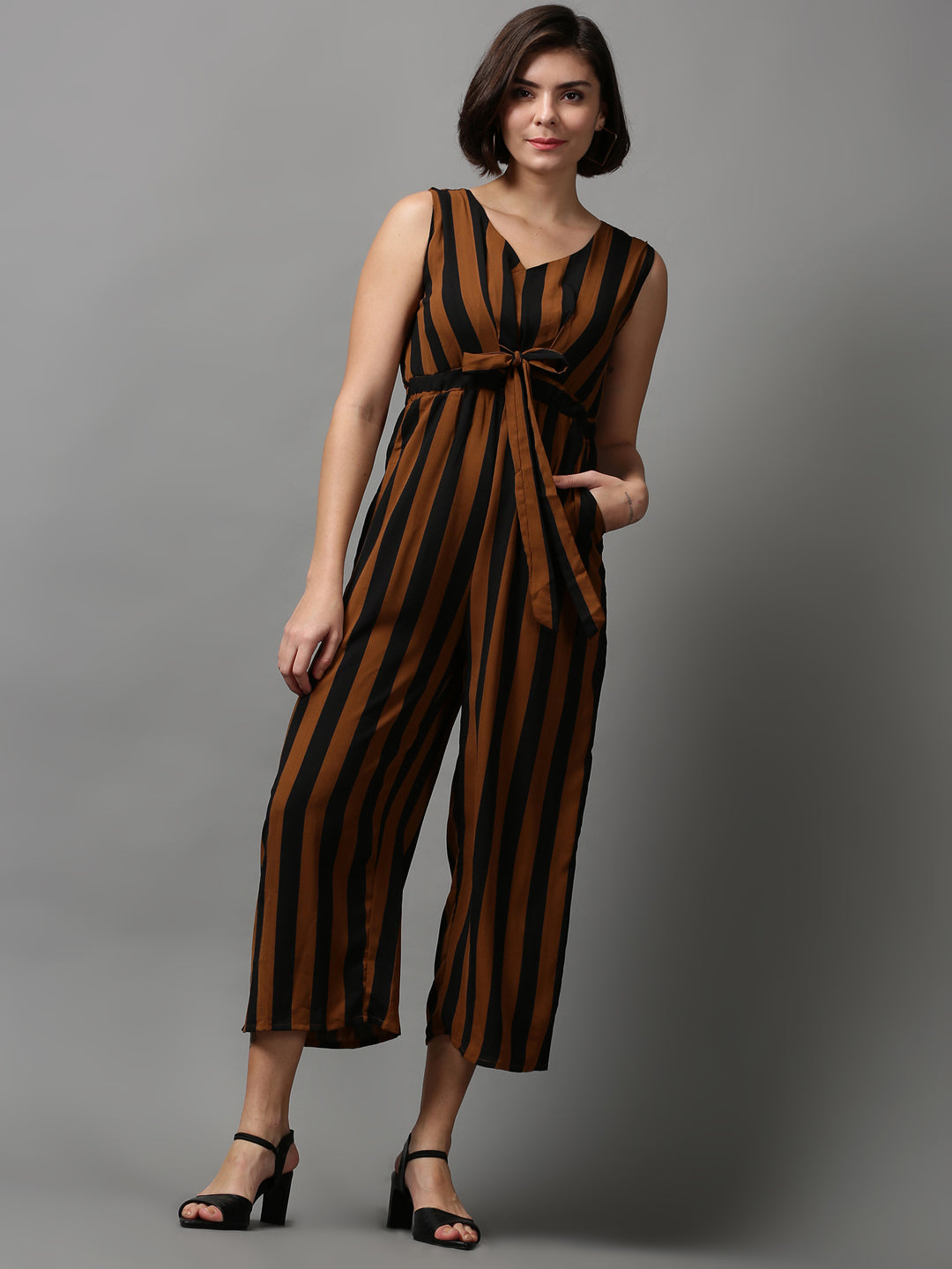 Women's Brown Striped Jumpsuit