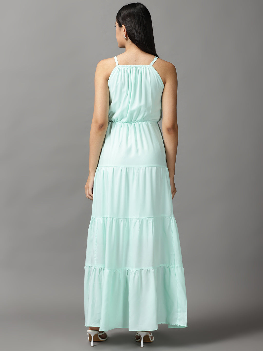 Women's Sea Green Solid Fit and Flare Dress