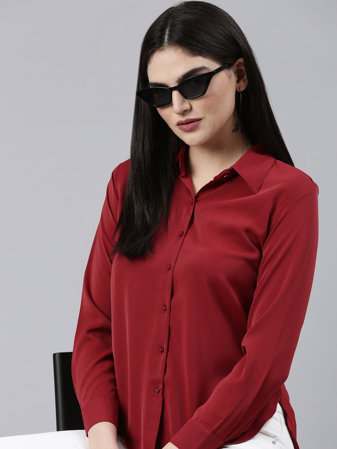 Women Burgundy Solid Shirt