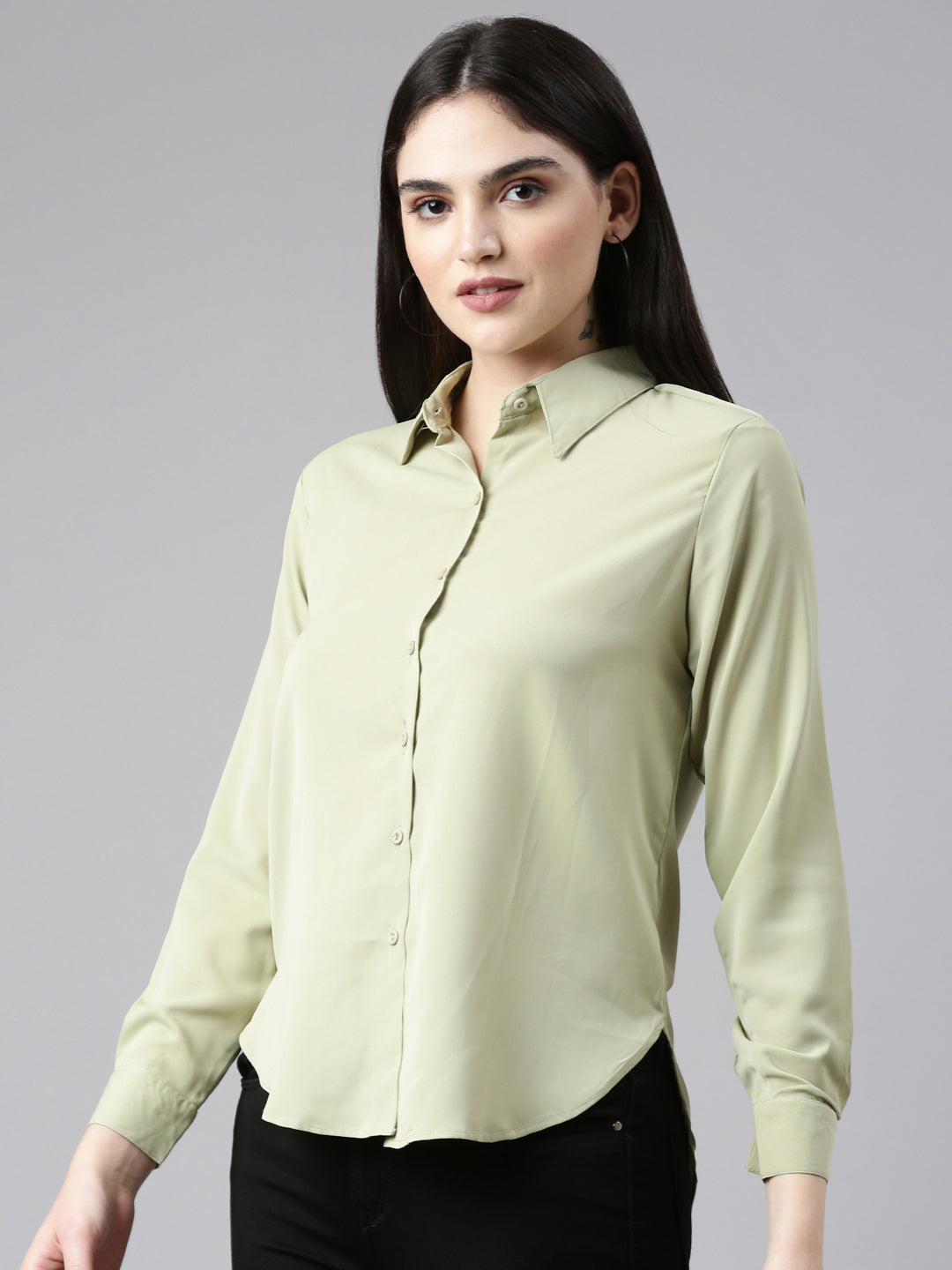 Women Olive Solid Shirt