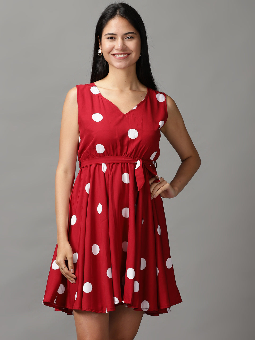 Women's Red Polka Dots Fit and Flare Dress