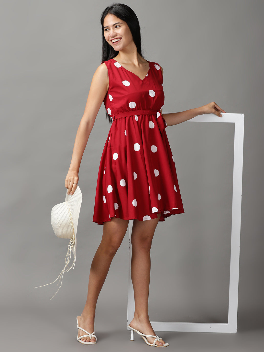 Women's Red Polka Dots Fit and Flare Dress