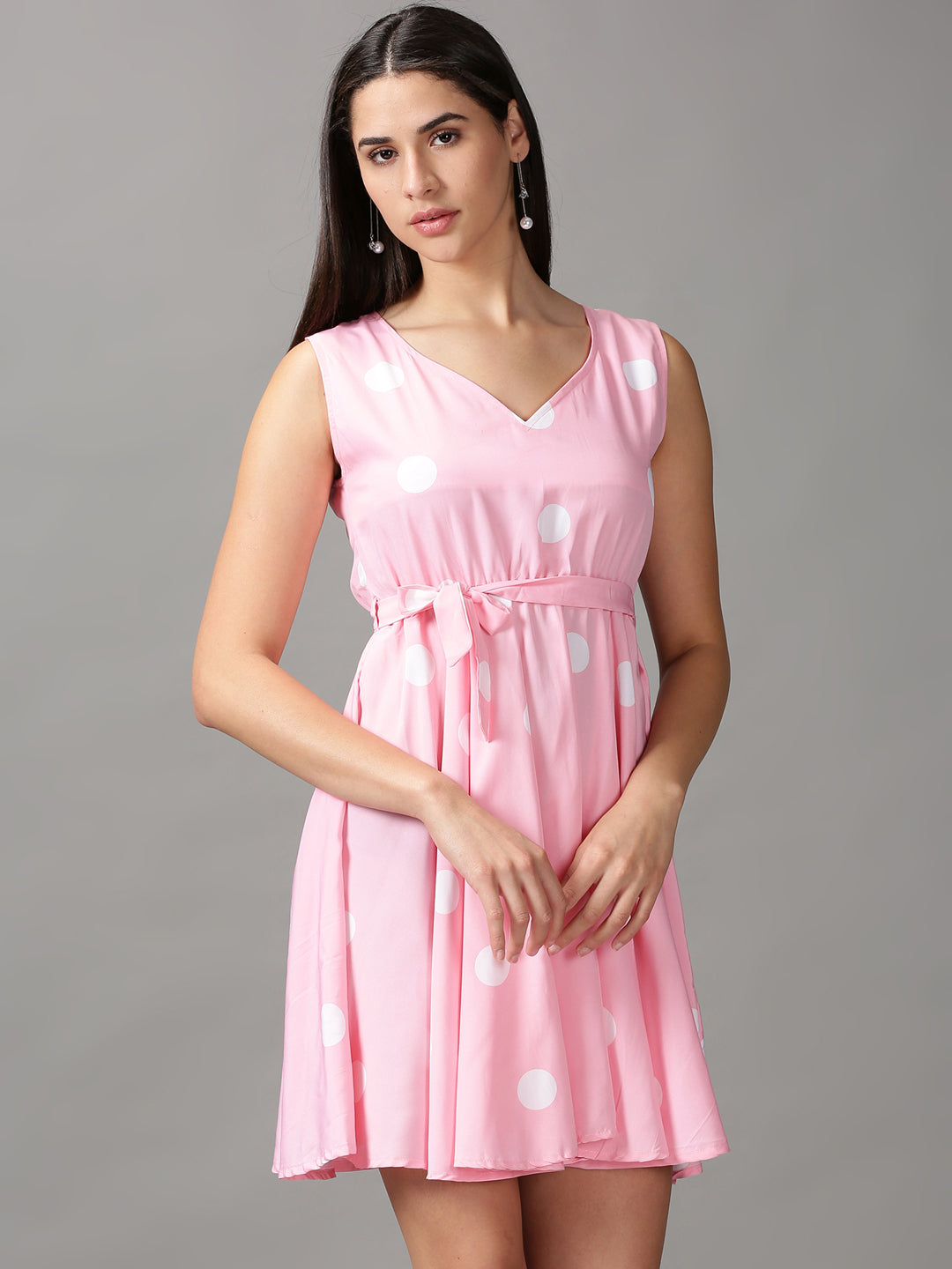 Women's Pink Printed Fit and Flare Dress