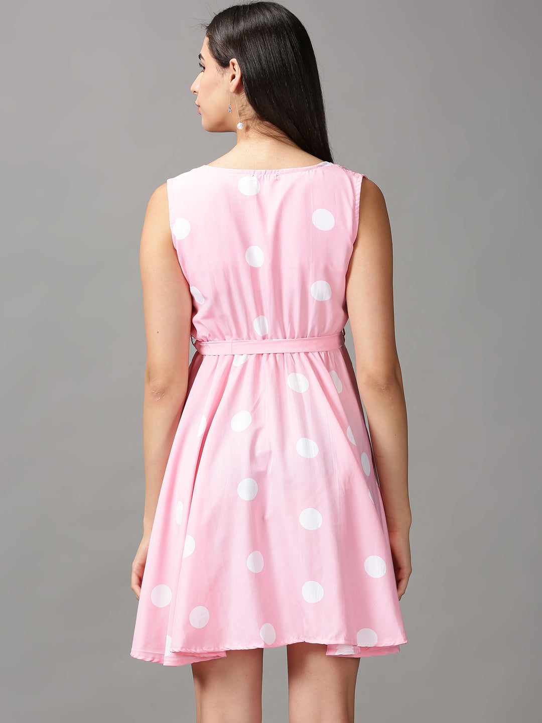 Women's Pink Printed Fit and Flare Dress