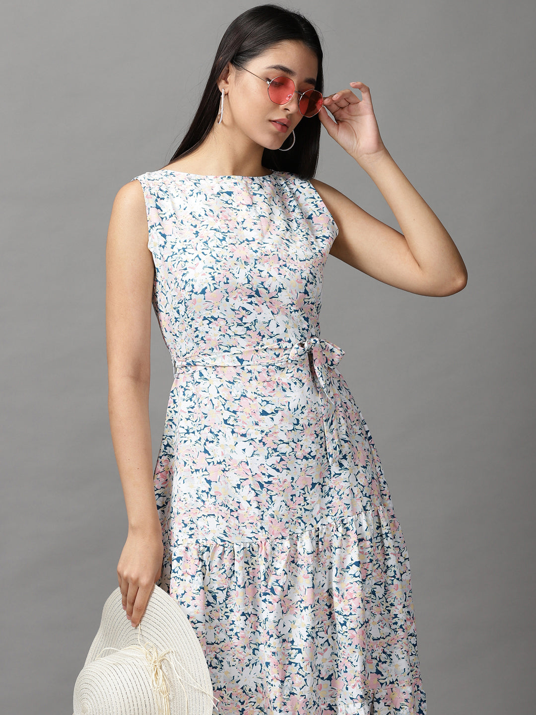 Women's Multi Floral Fit and Flare Dress