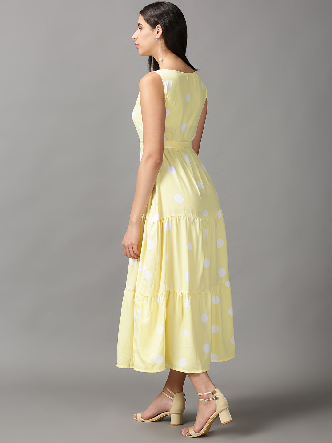 Women's Yellow Polka Dots Fit and Flare Dress
