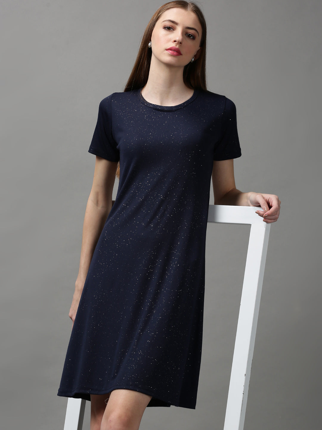 Women's Blue Embellished A-Line Dress