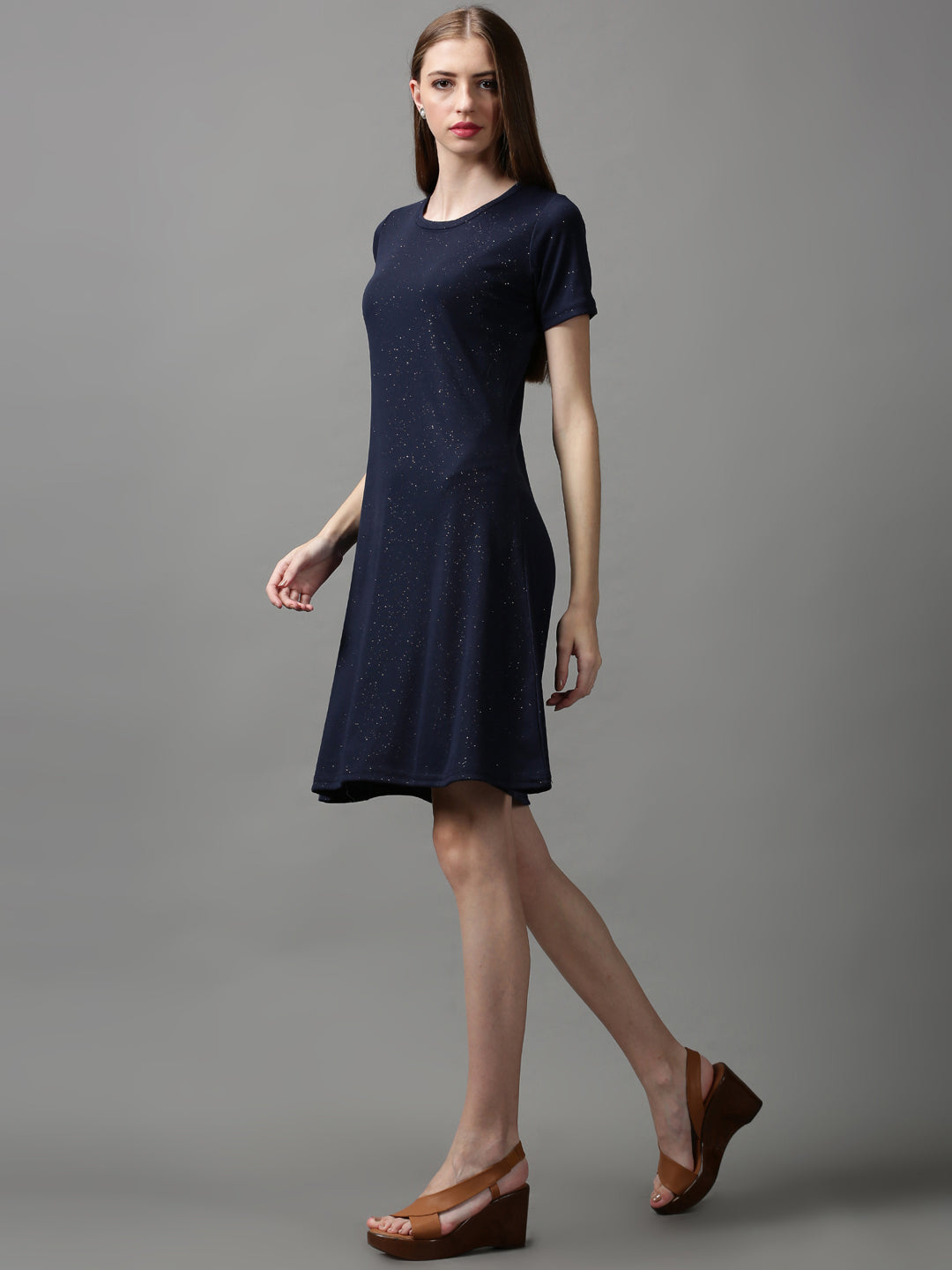 Women's Blue Embellished A-Line Dress