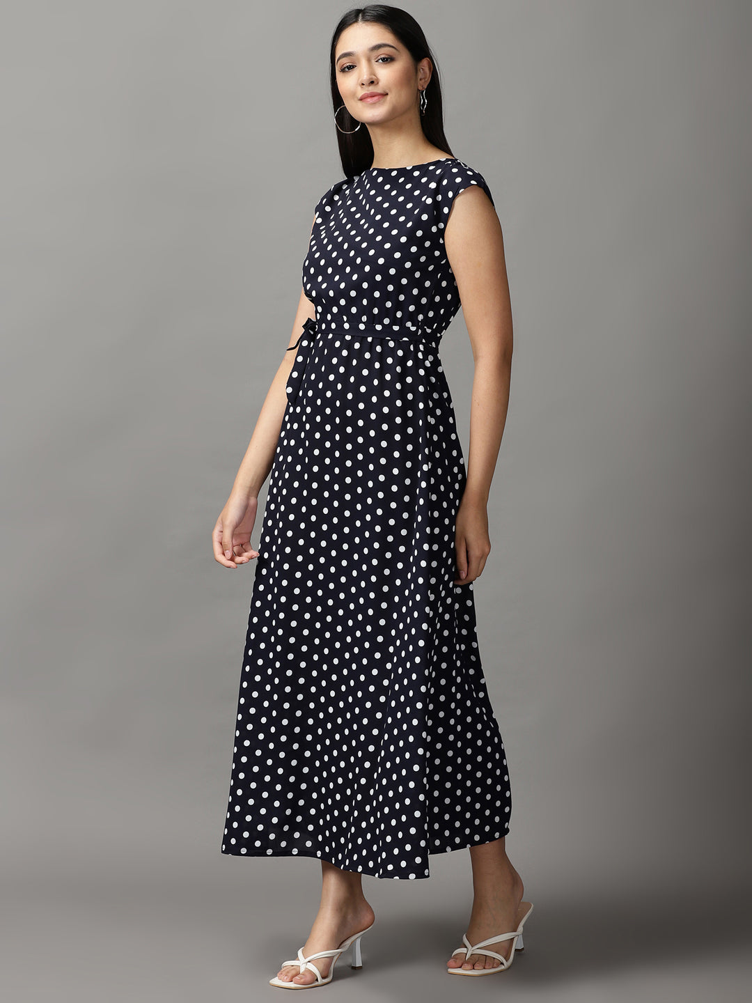 Women's Blue Polka Dots Fit and Flare Dress