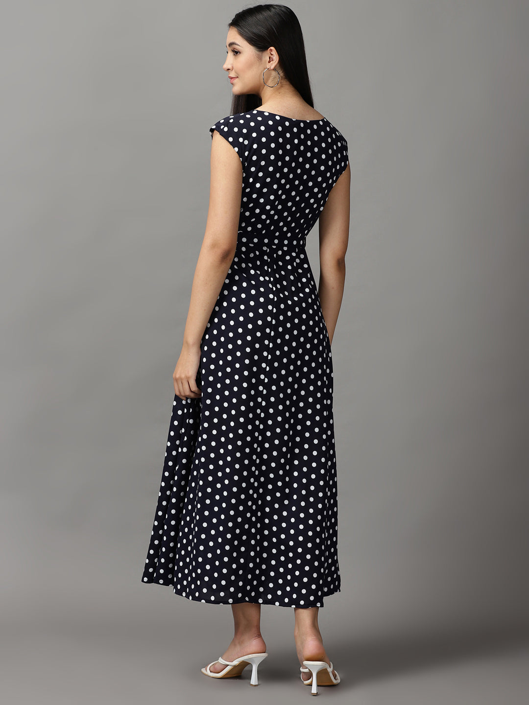 Women's Blue Polka Dots Fit and Flare Dress