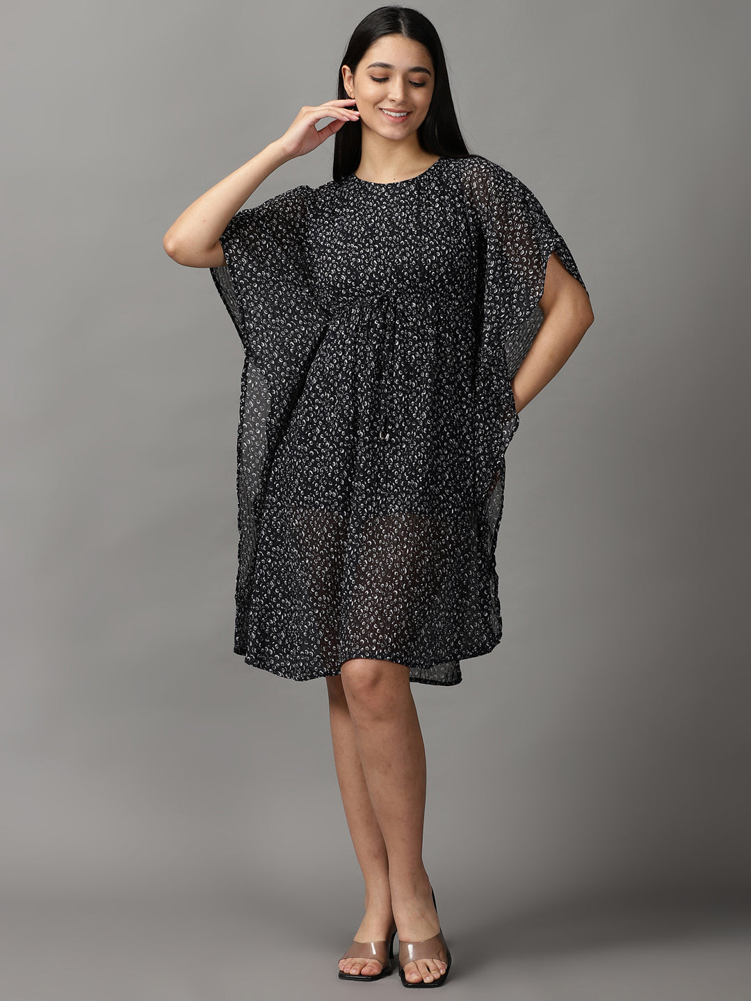 Women's Black Geometrical Kaftan Dress