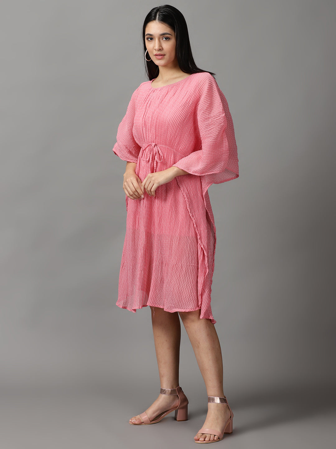 Women's Pink Polka Dots Kaftan Dress