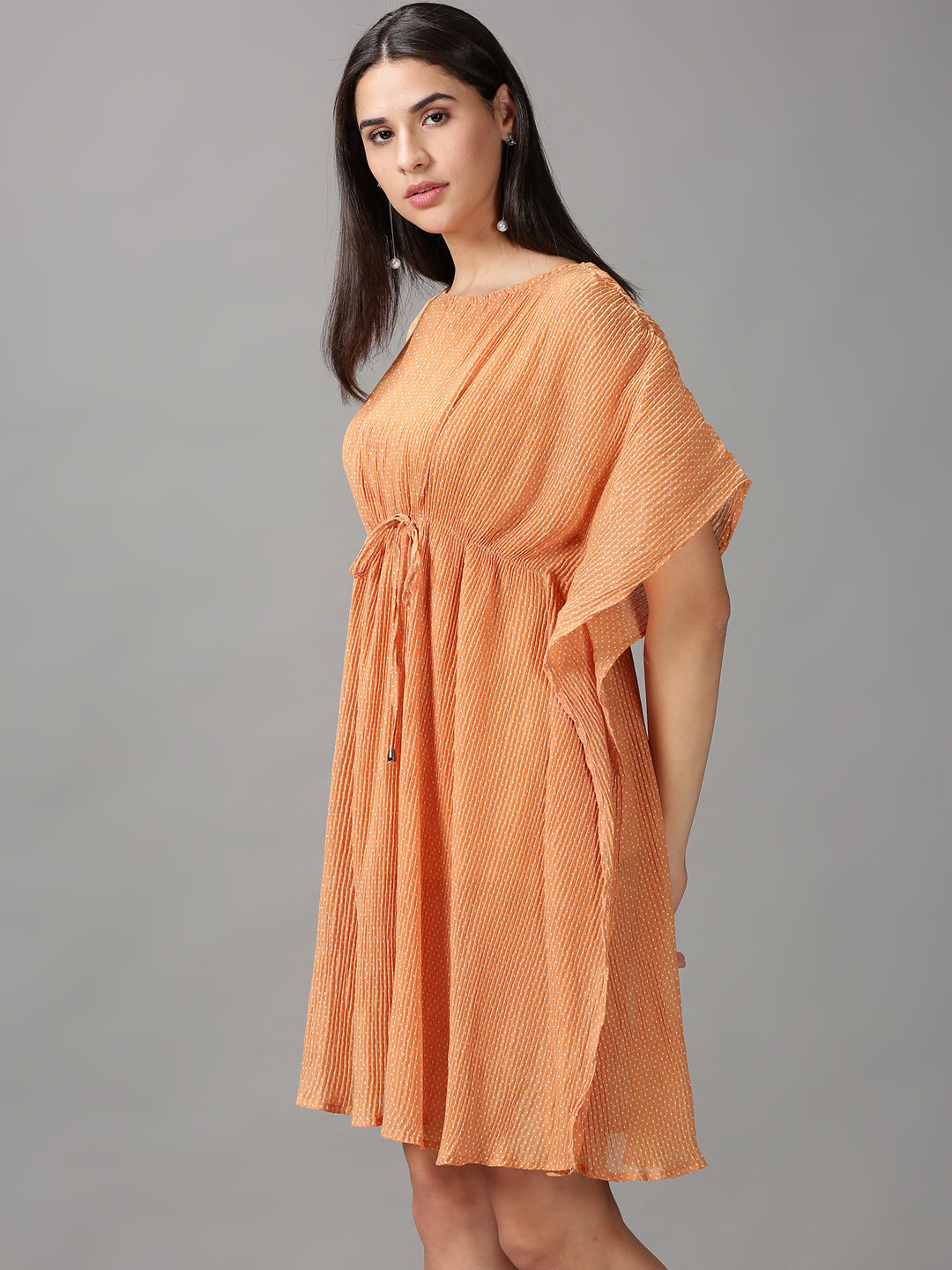 Women's Beige Printed Kaftan Dress