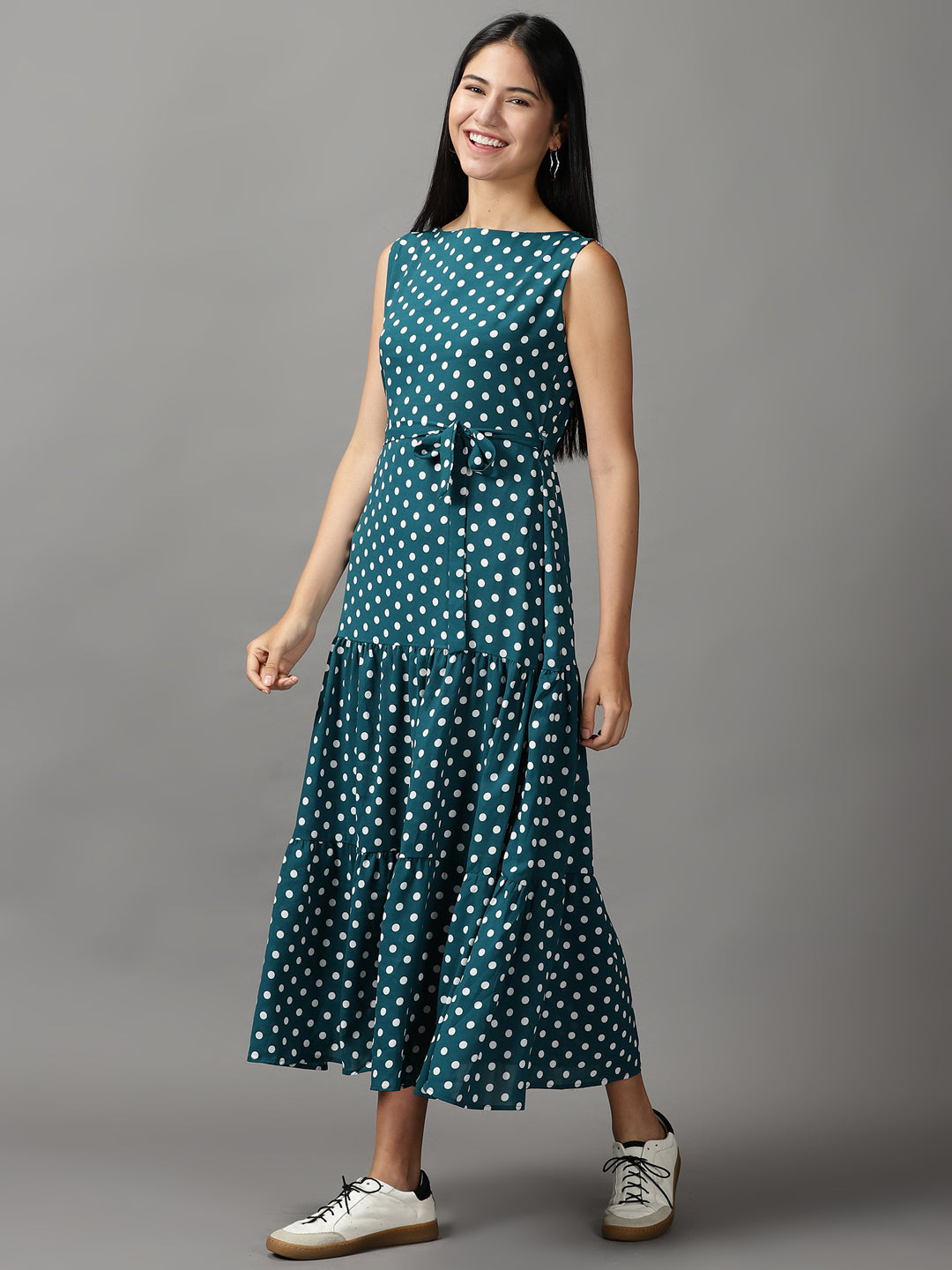 Women's Green Polka Dots Fit and Flare Dress