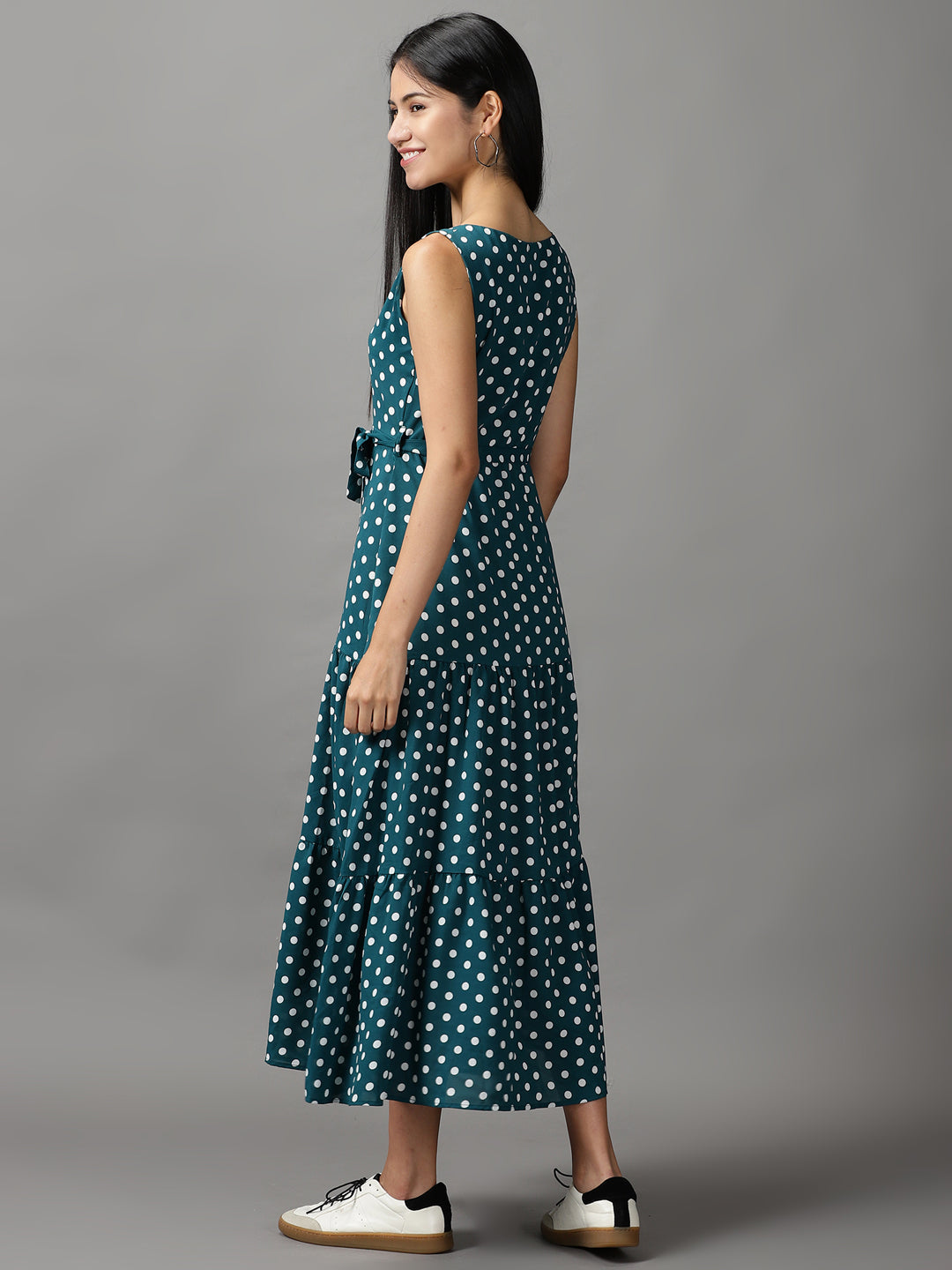 Women's Green Polka Dots Fit and Flare Dress
