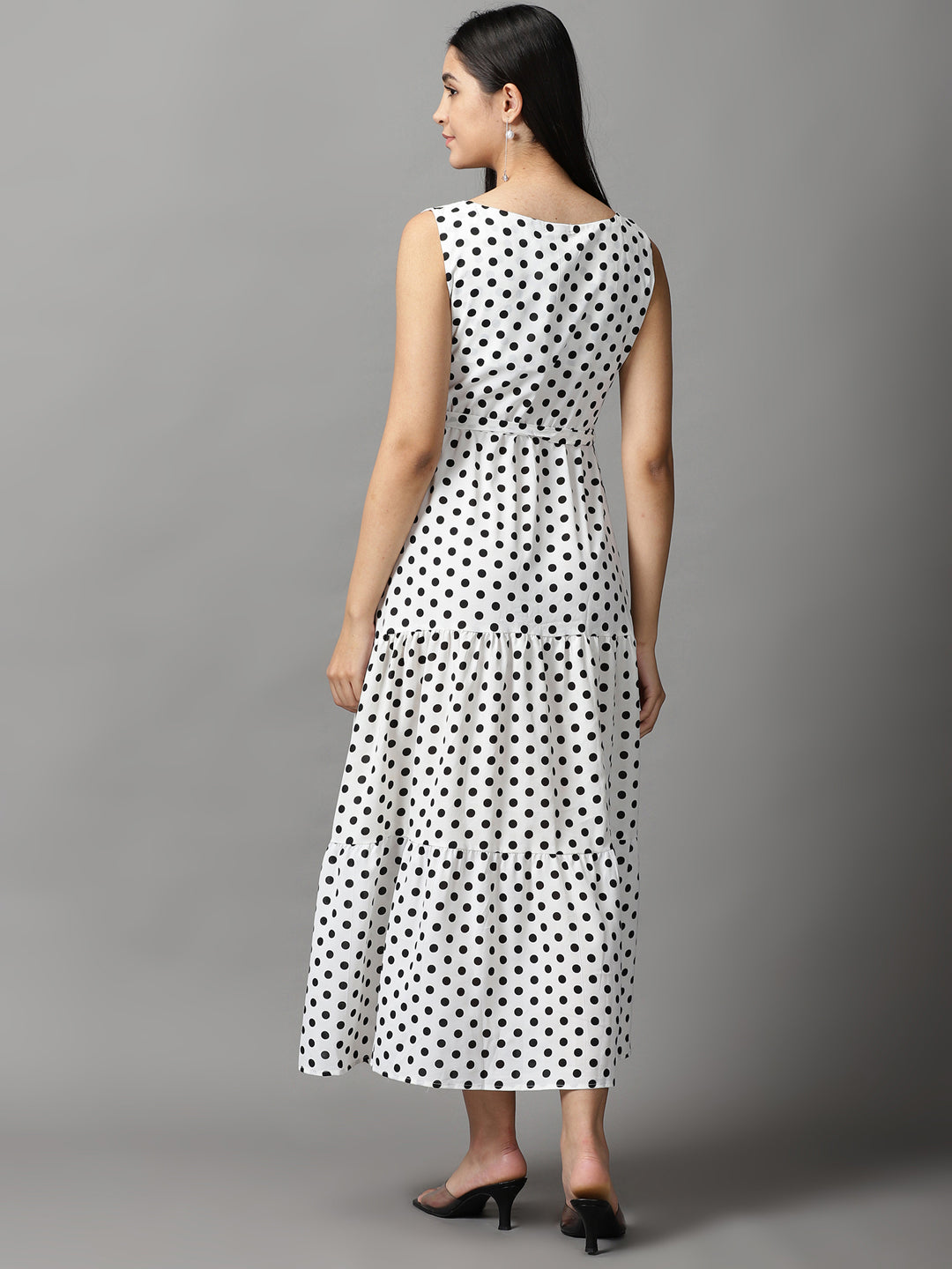 Women's White Polka Dots Fit and Flare Dress