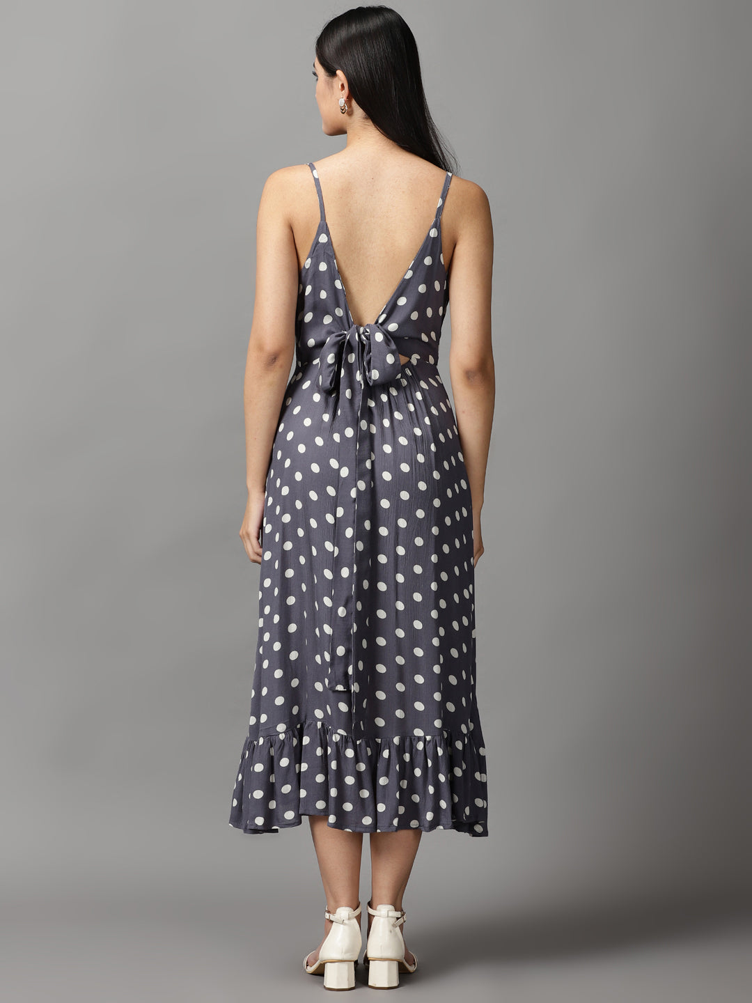 Women's Grey Polka Dots Fit and Flare Dress