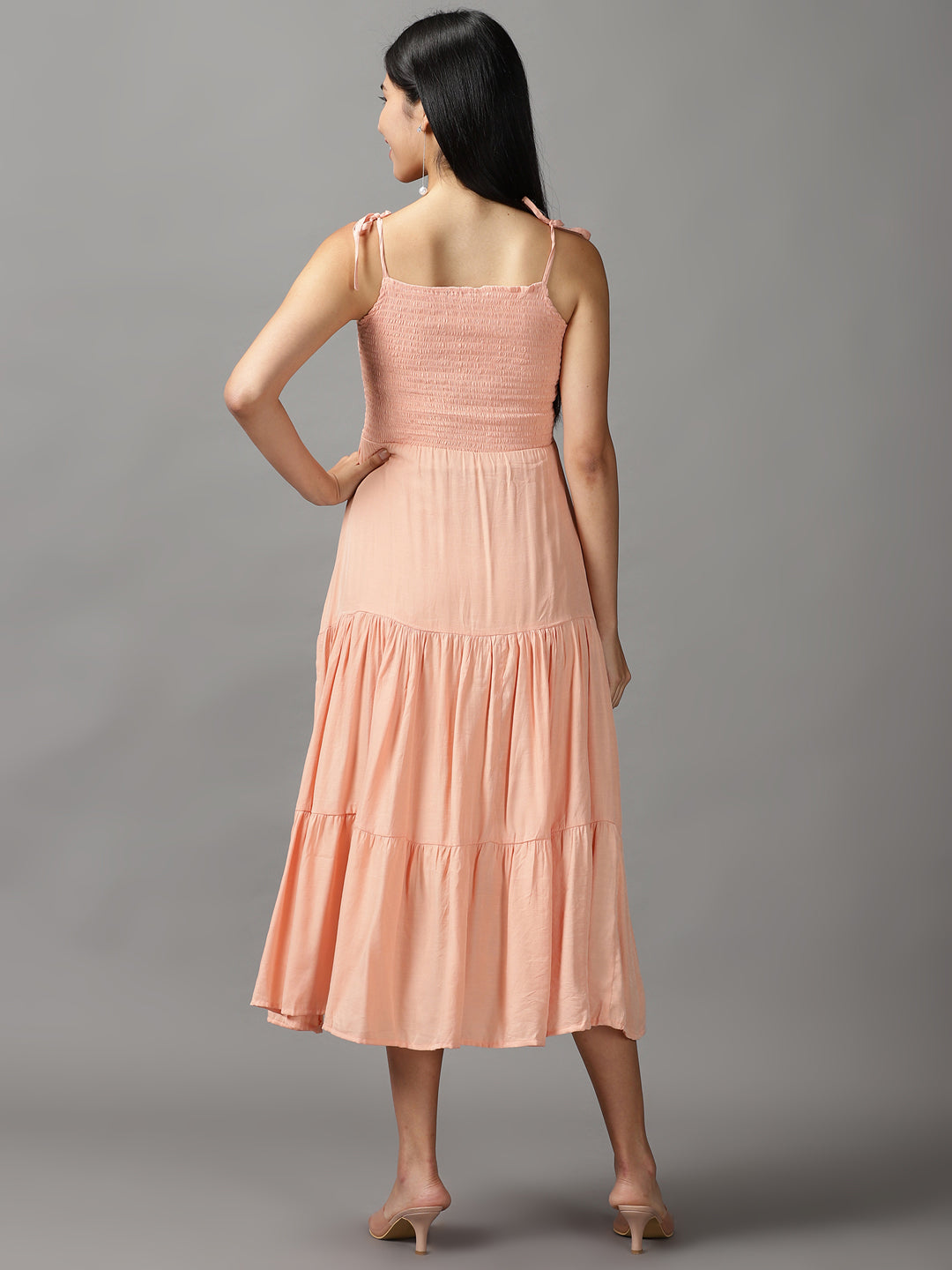 Women's Pink Solid Fit and Flare Dress