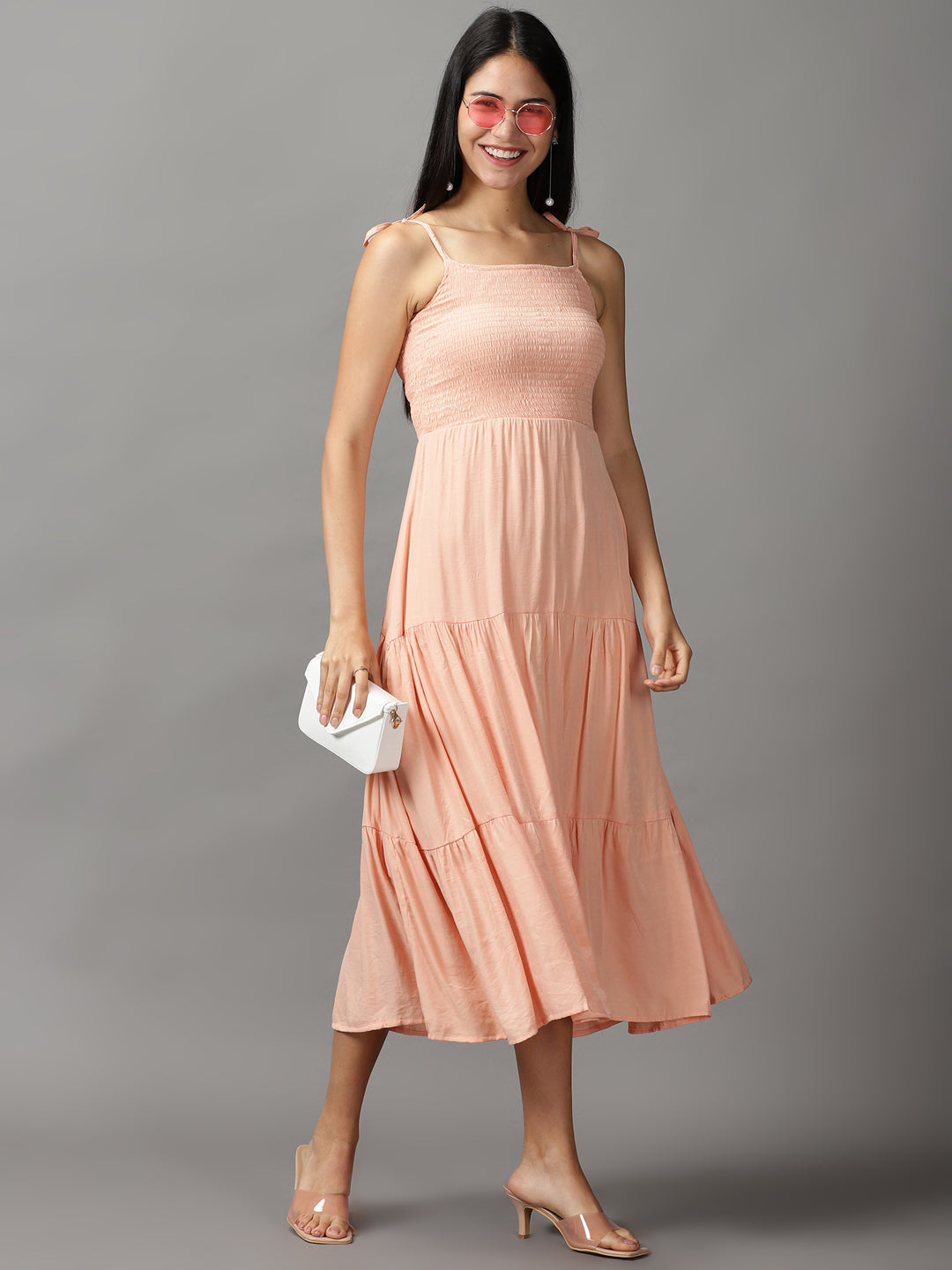 Women's Pink Solid Fit and Flare Dress