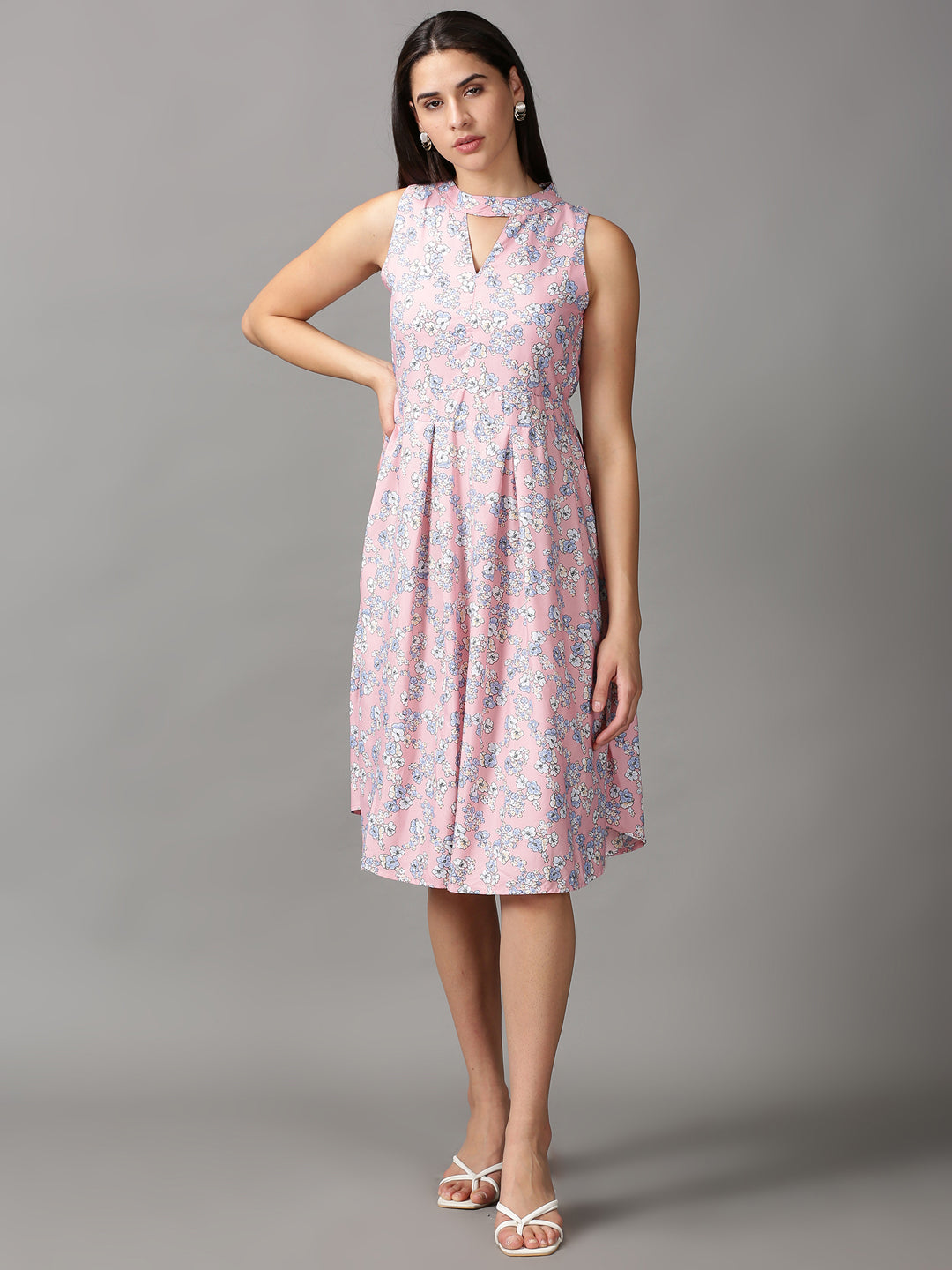 Women's Pink Printed A-Line Dress