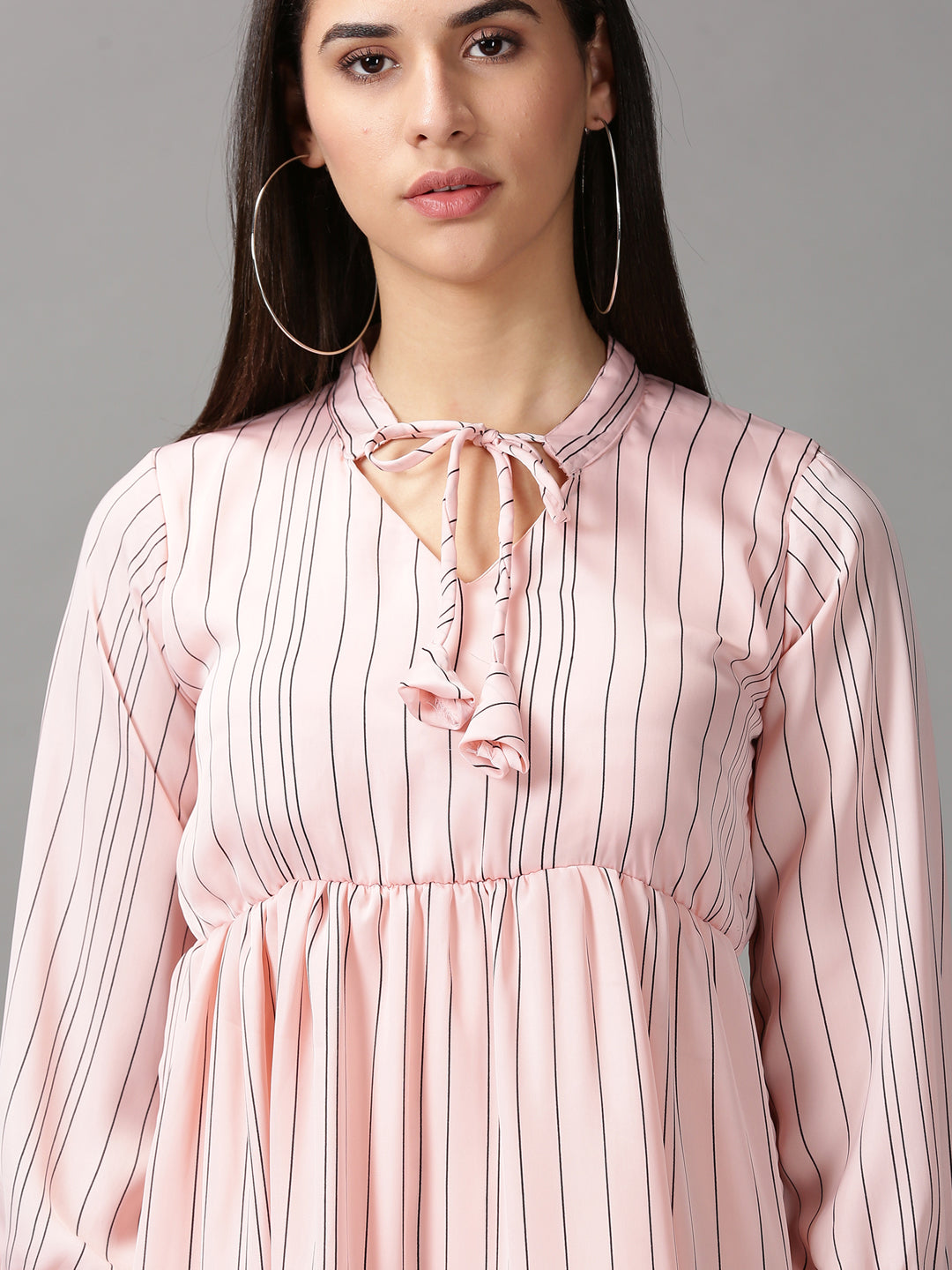 Women's Peach Striped Fit and Flare Dress