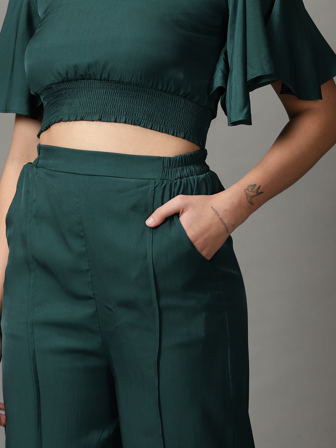 Women's Green Solid Co-Ords