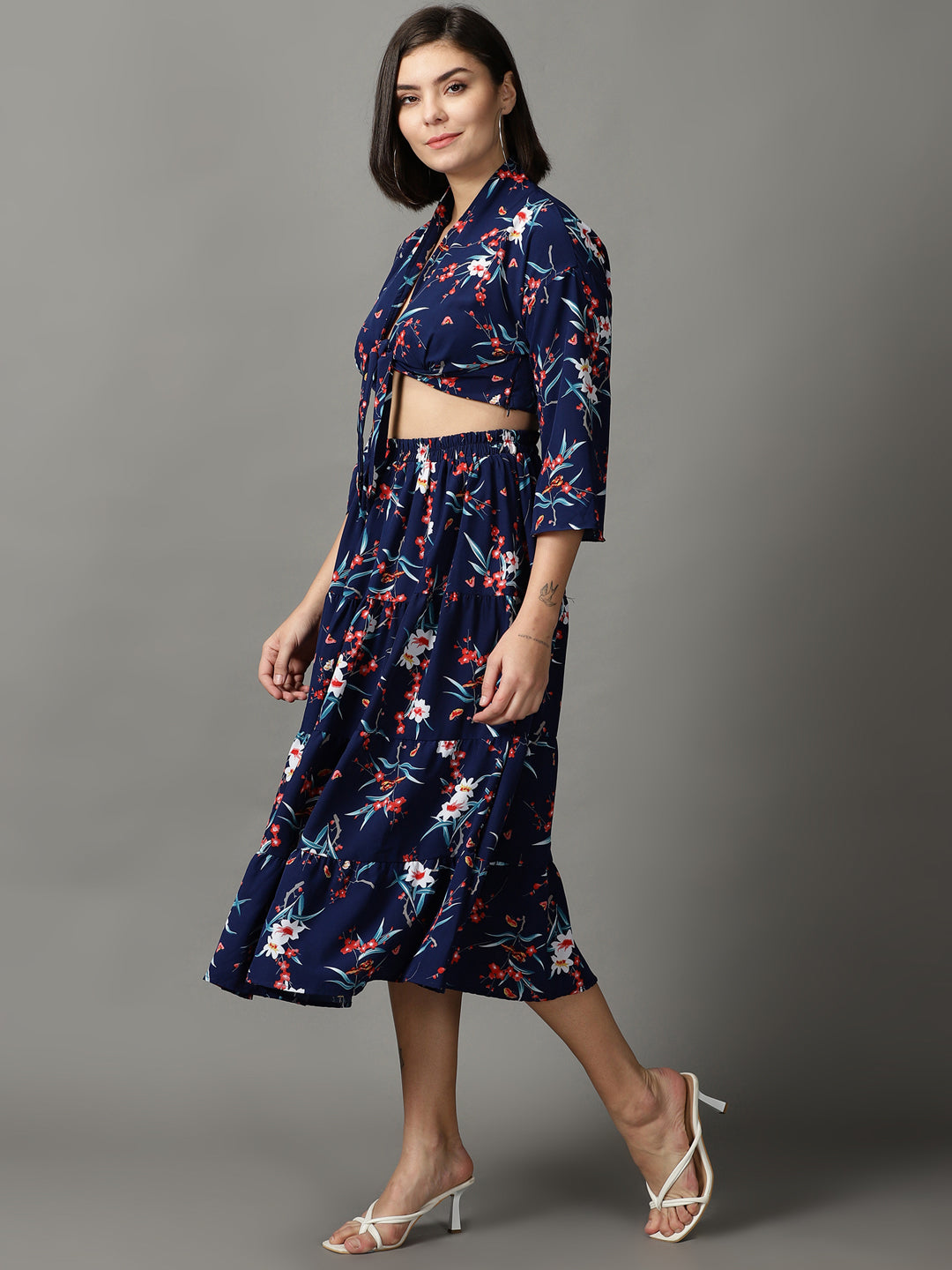 Women's Navy Blue Printed Co-Ords