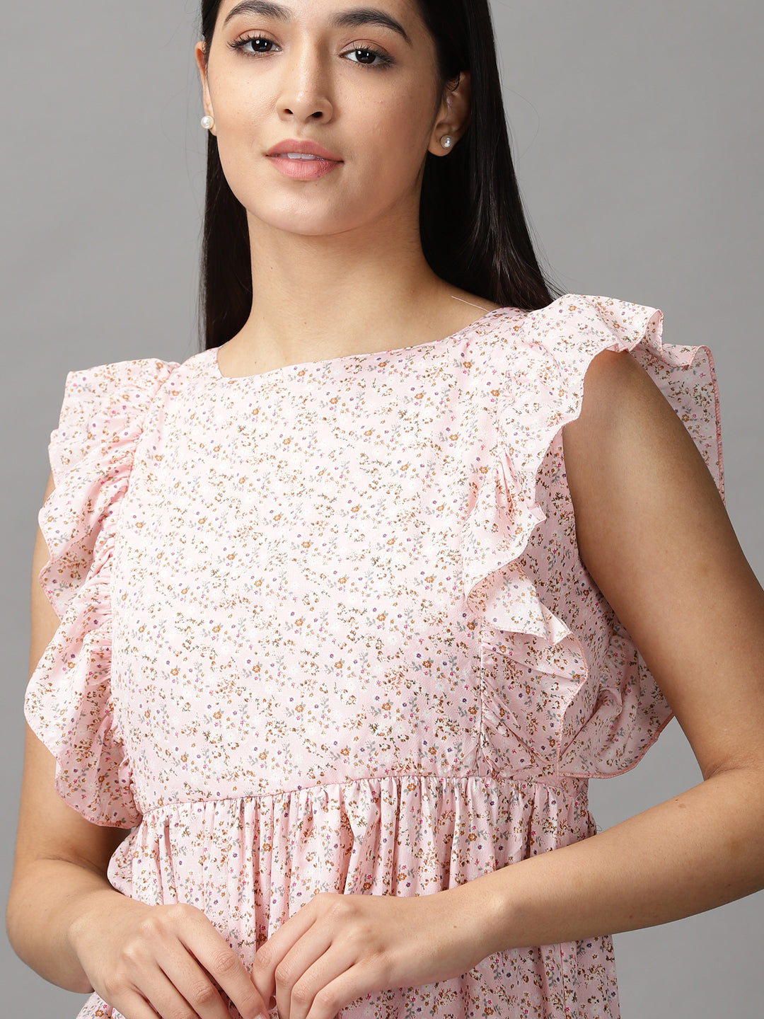 Women's Pink Floral Fit and Flare Dress