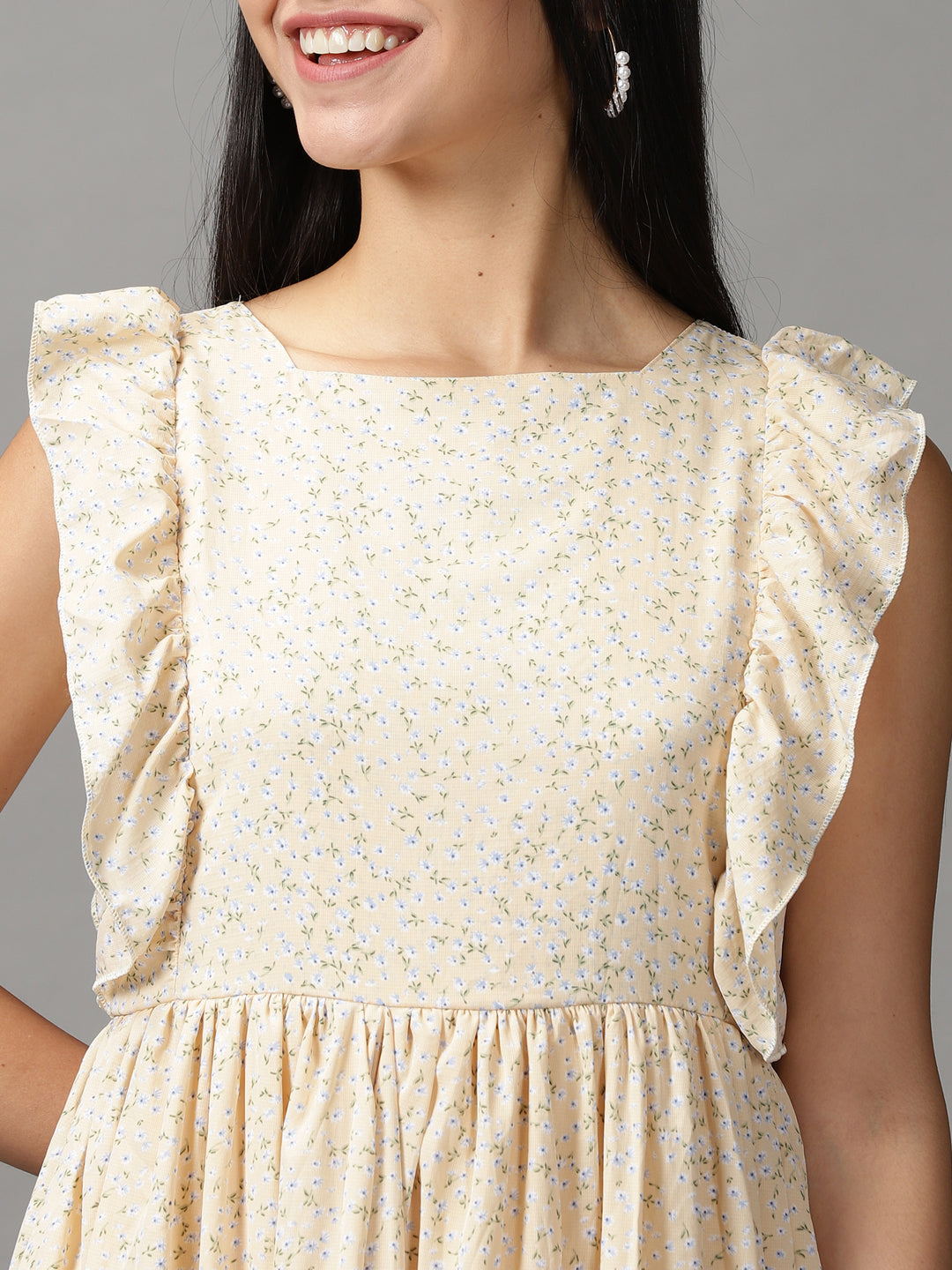 Women's Yellow Floral Fit and Flare Dress