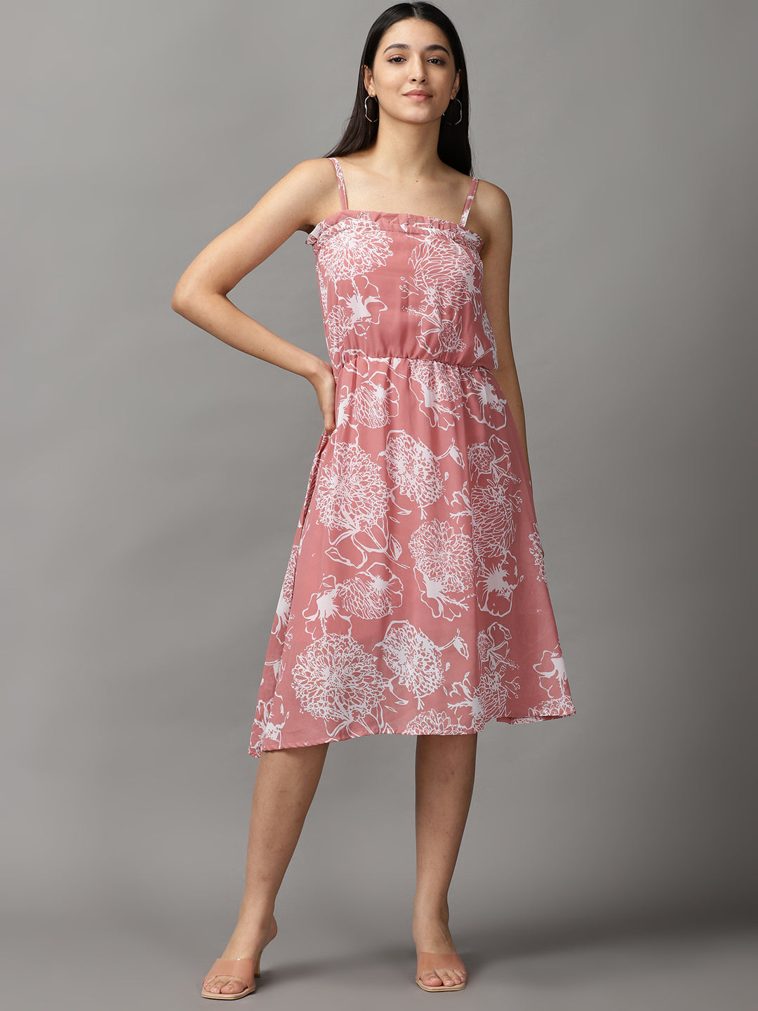 Women's Mauve Floral Fit and Flare Dress