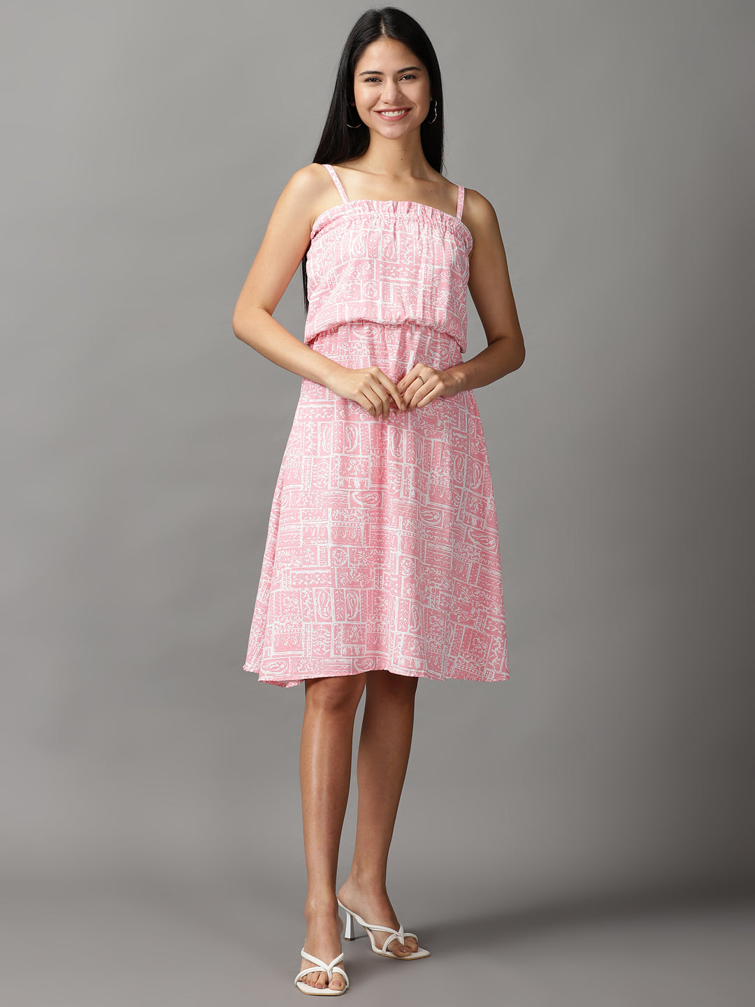 Women's Pink Aztec Fit and Flare Dress