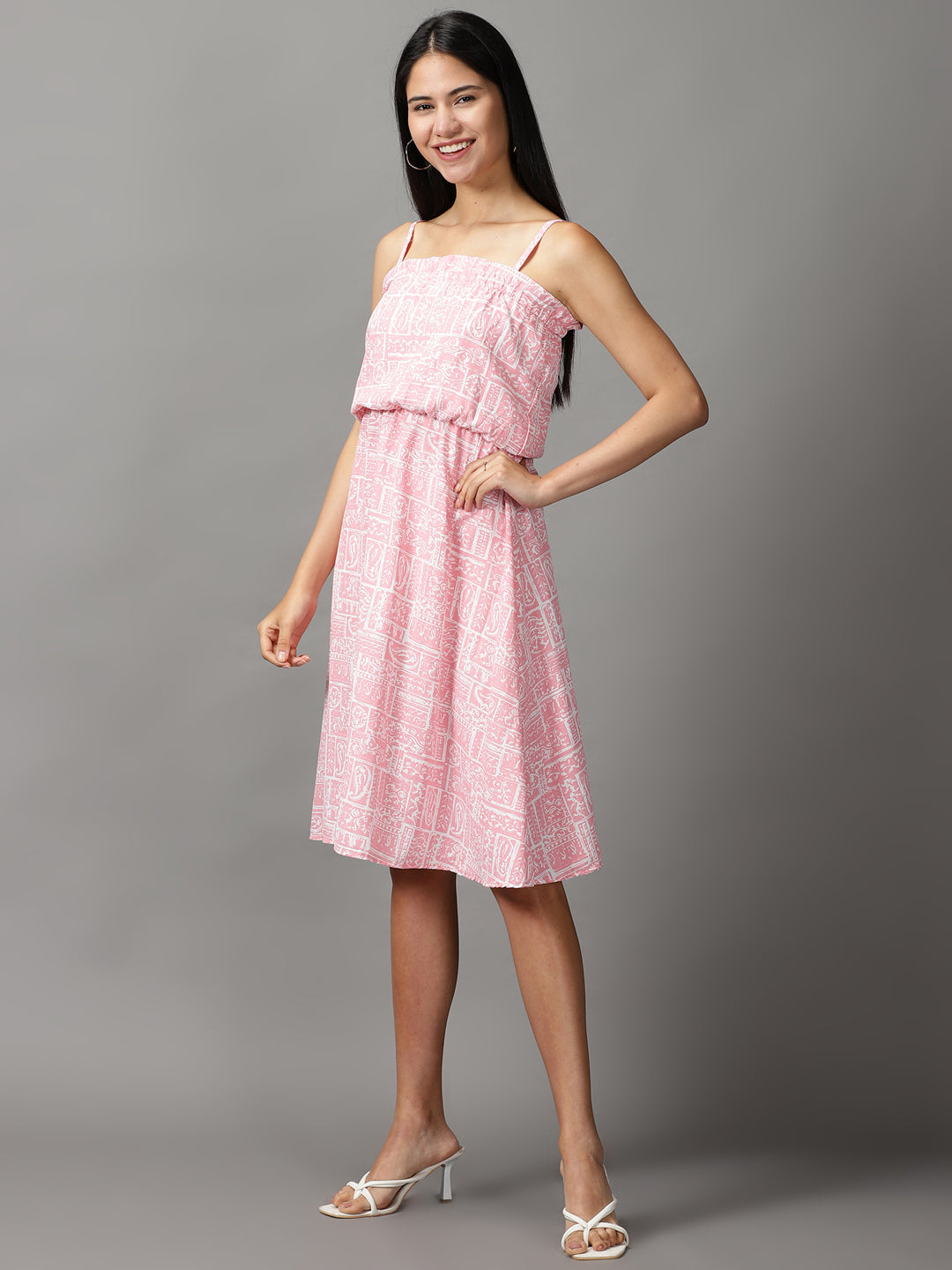 Women's Pink Aztec Fit and Flare Dress