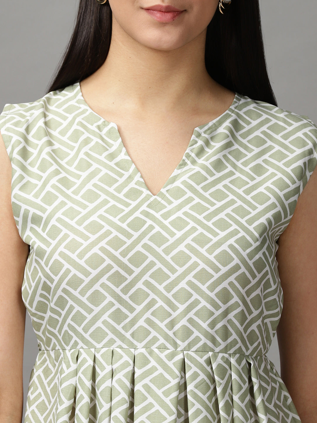 Women's Sea Green Geometrical Fit and Flare Dress