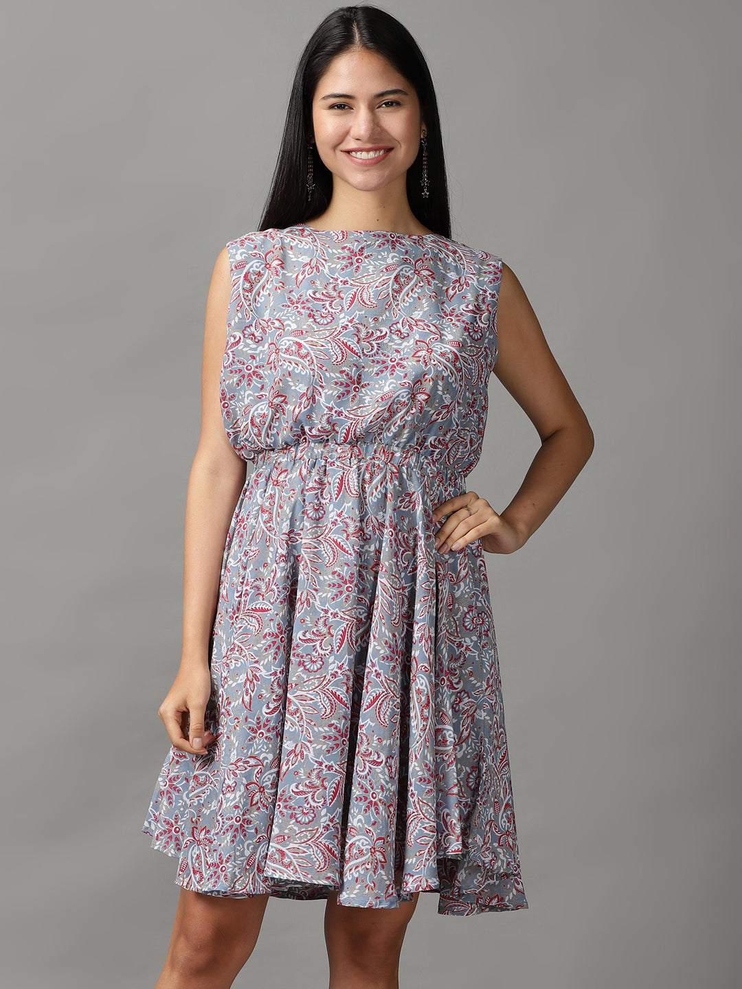 Women's Blue Aztec Fit and Flare Dress