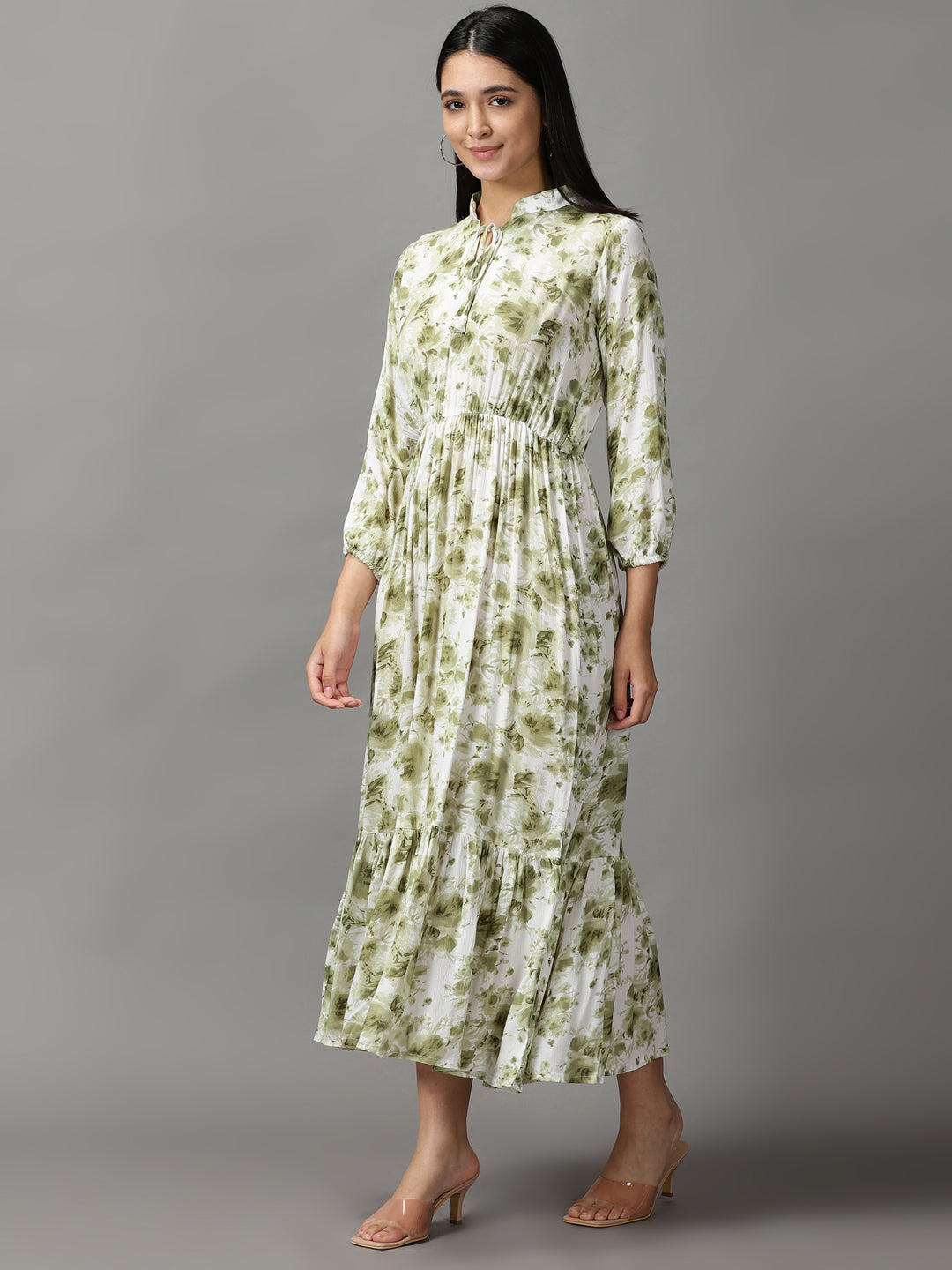 Women's White Floral Fit and Flare Dress