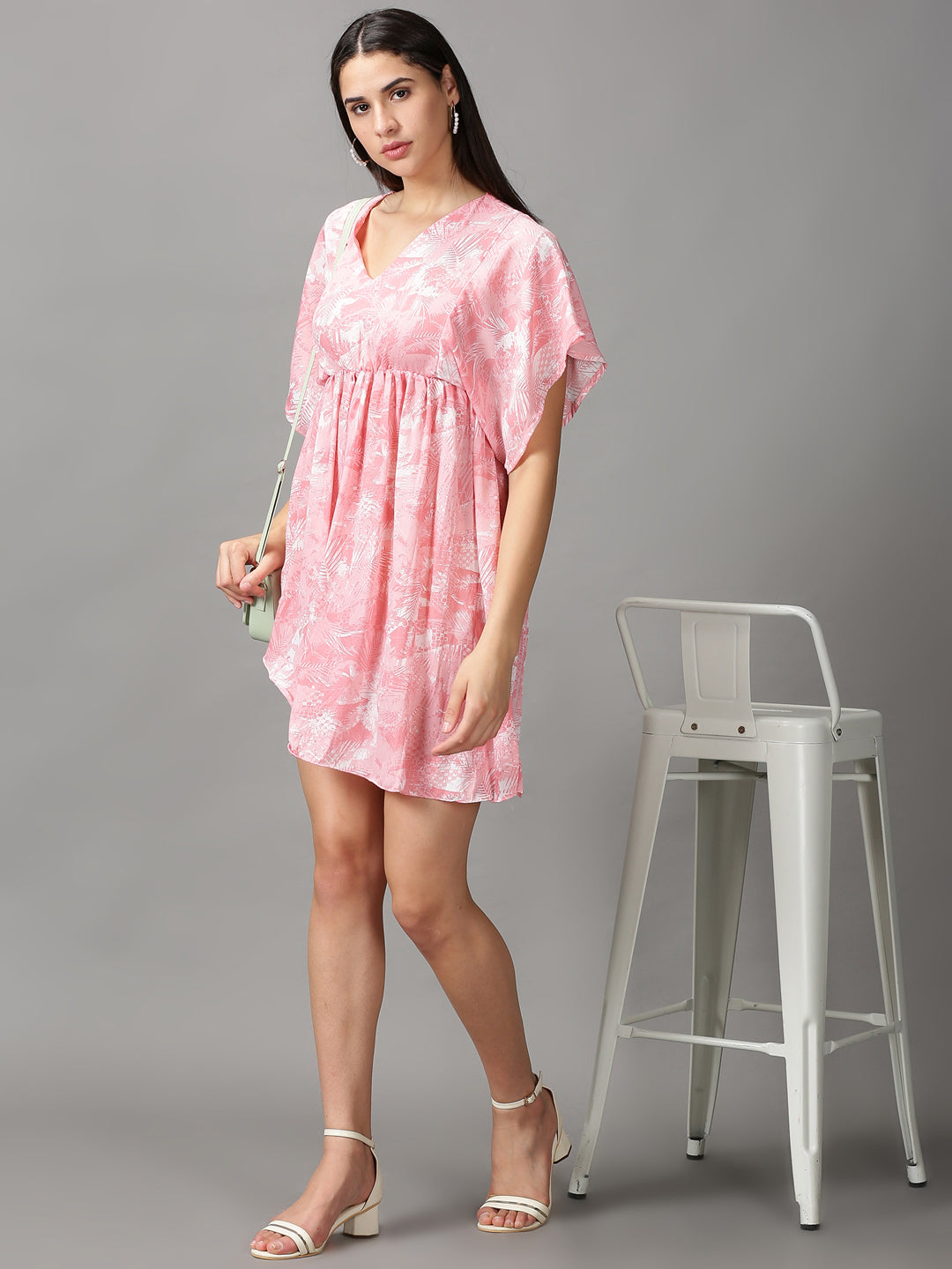 Women's Pink Printed Fit and Flare Dress