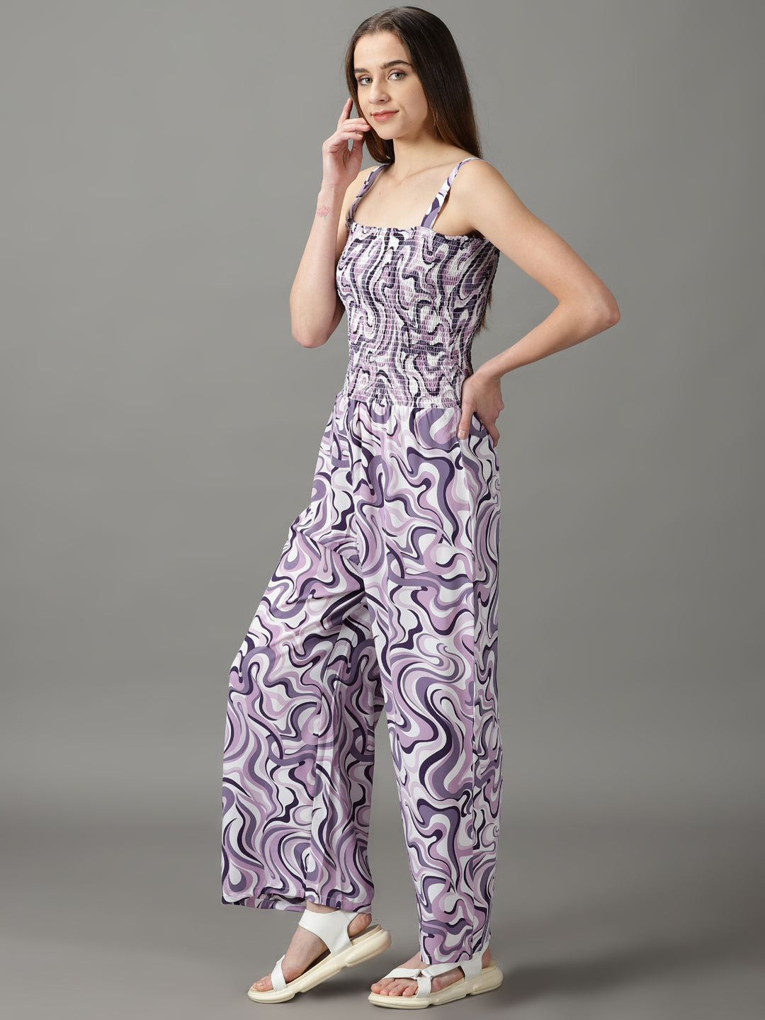Women's Violet Printed Jumpsuit
