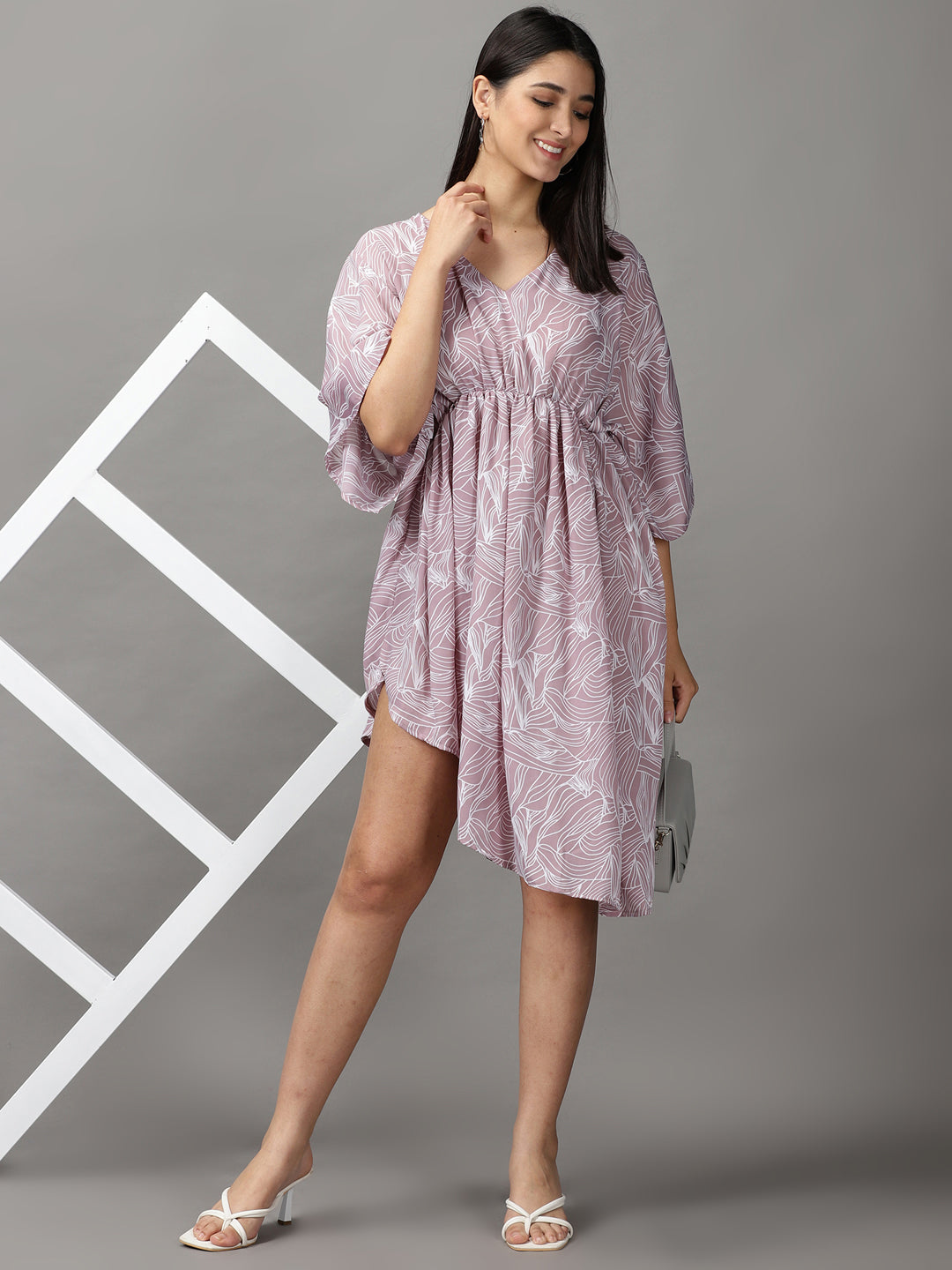 Women's Mauve Printed Fit and Flare Dress