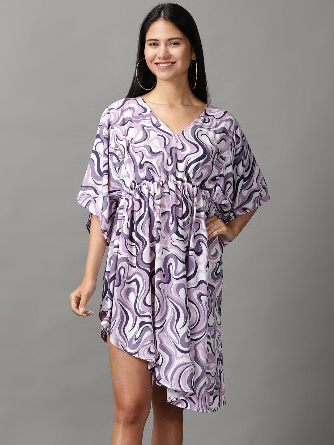 Women's Lavender Printed Fit and Flare Dress