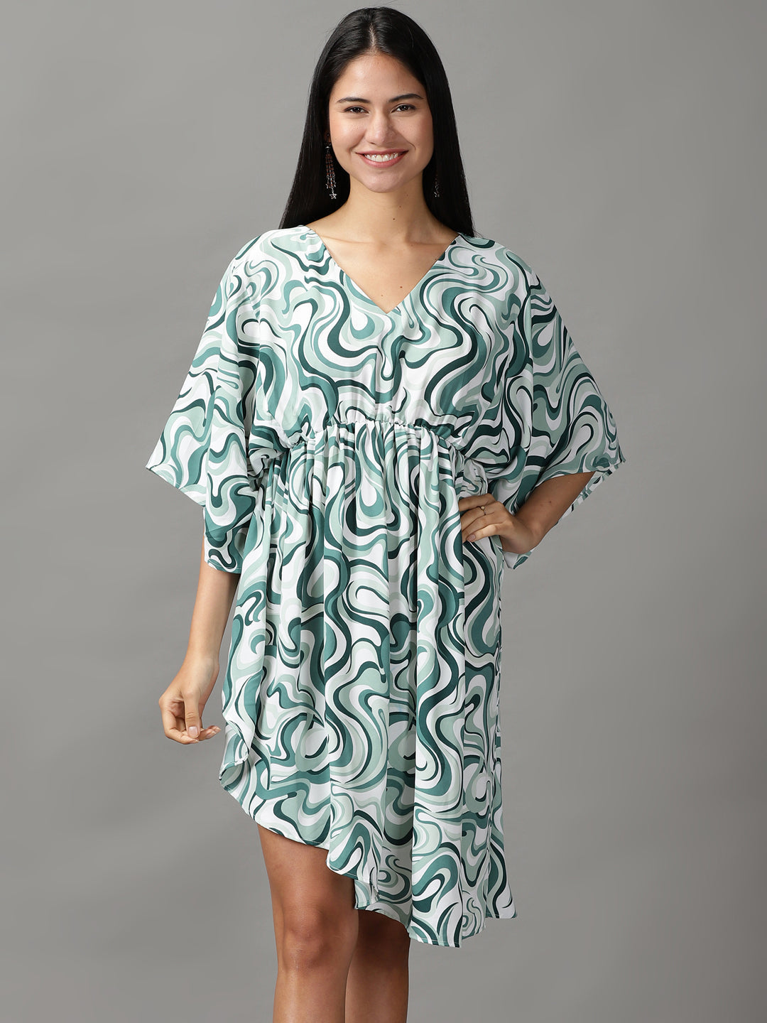 Women's Green Printed Fit and Flare Dress
