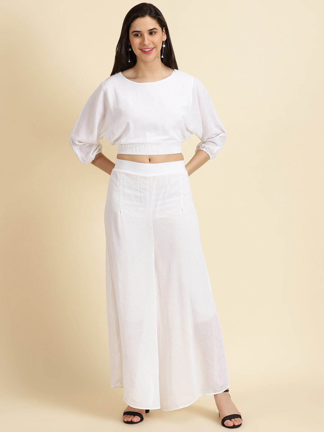 Women's White Solid Co-Ords