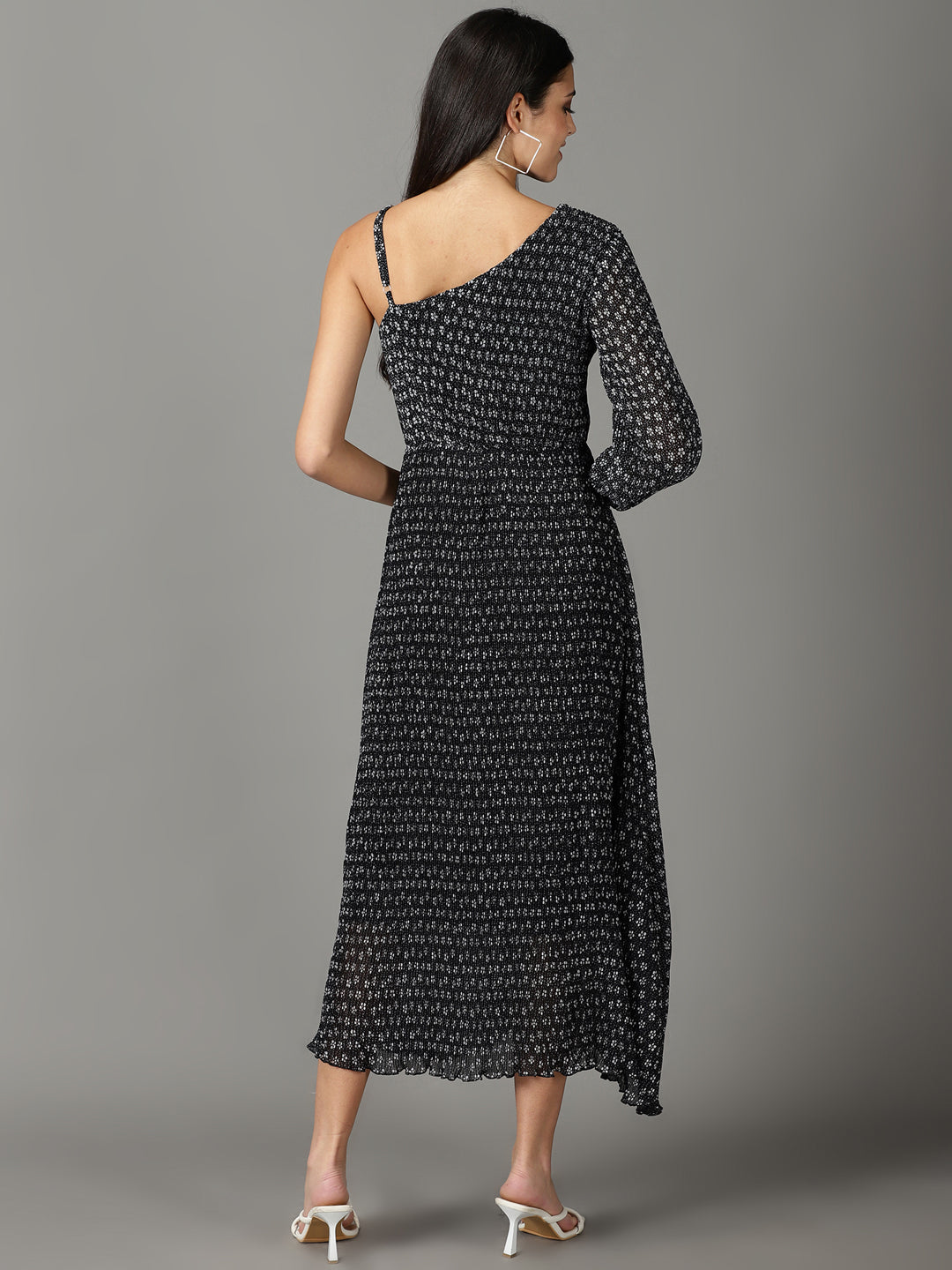 Women's Black Printed A-Line Dress