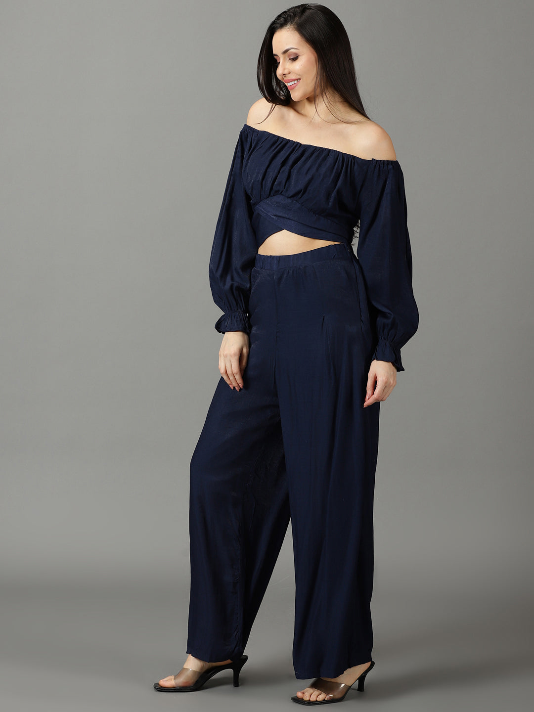Women's Navy Blue Solid Co-Ords