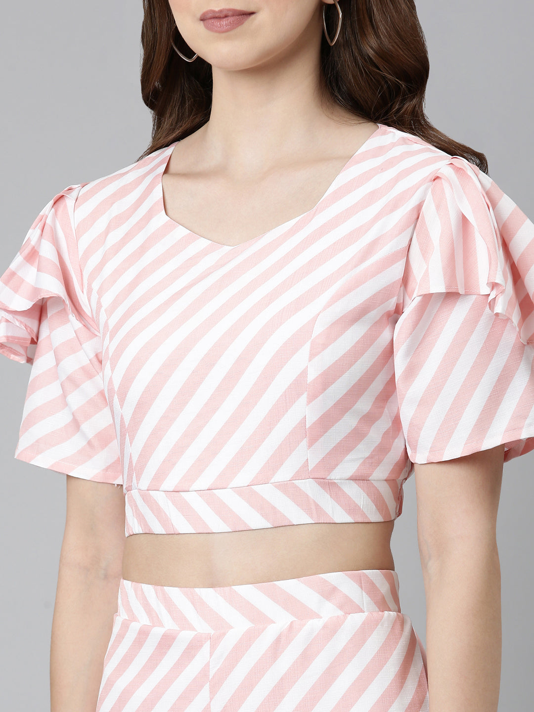 Women Peach Striped Co-Ords